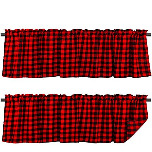 2 Pieces Buffalo Plaid Curtains Buffalo Check Window Valances Black and Red