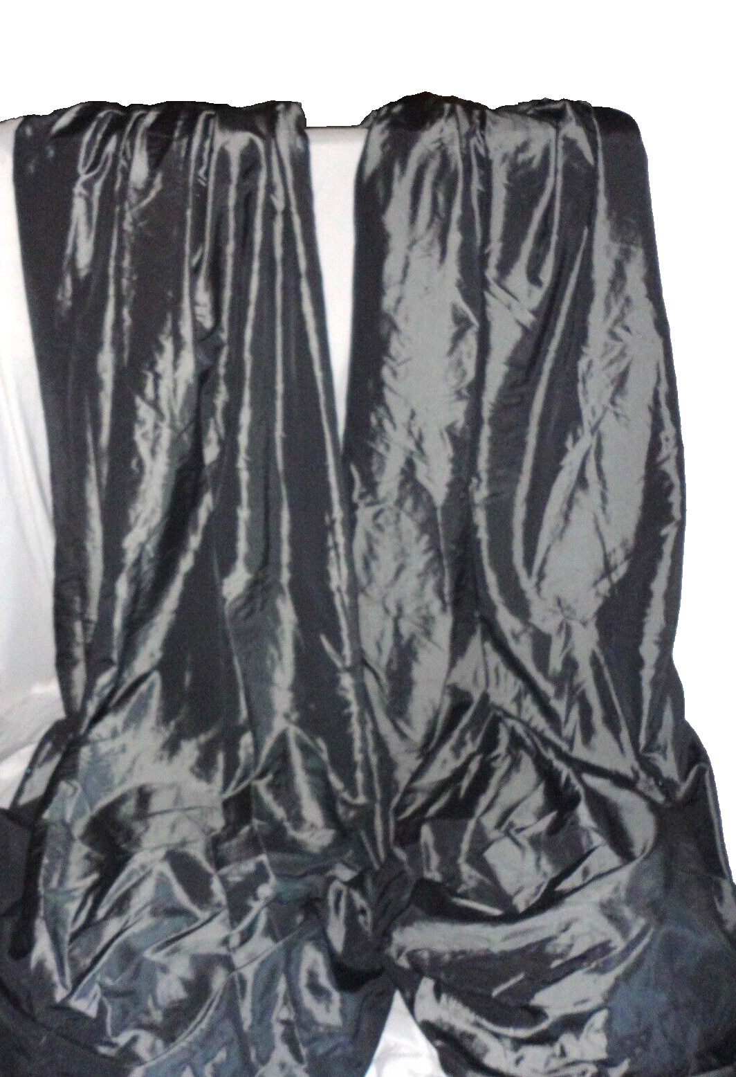 PERI GRAPHITE IRRIDESCENT FAUX SILK (2) PINCH PLEAT PANELS WINDOW CURTAIN 27X107