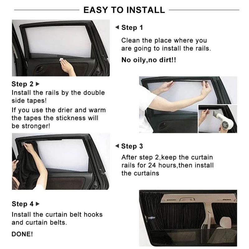 2pcs Universal Car Side Window Curtains – Foldable UV Protection Sunshade – NEW