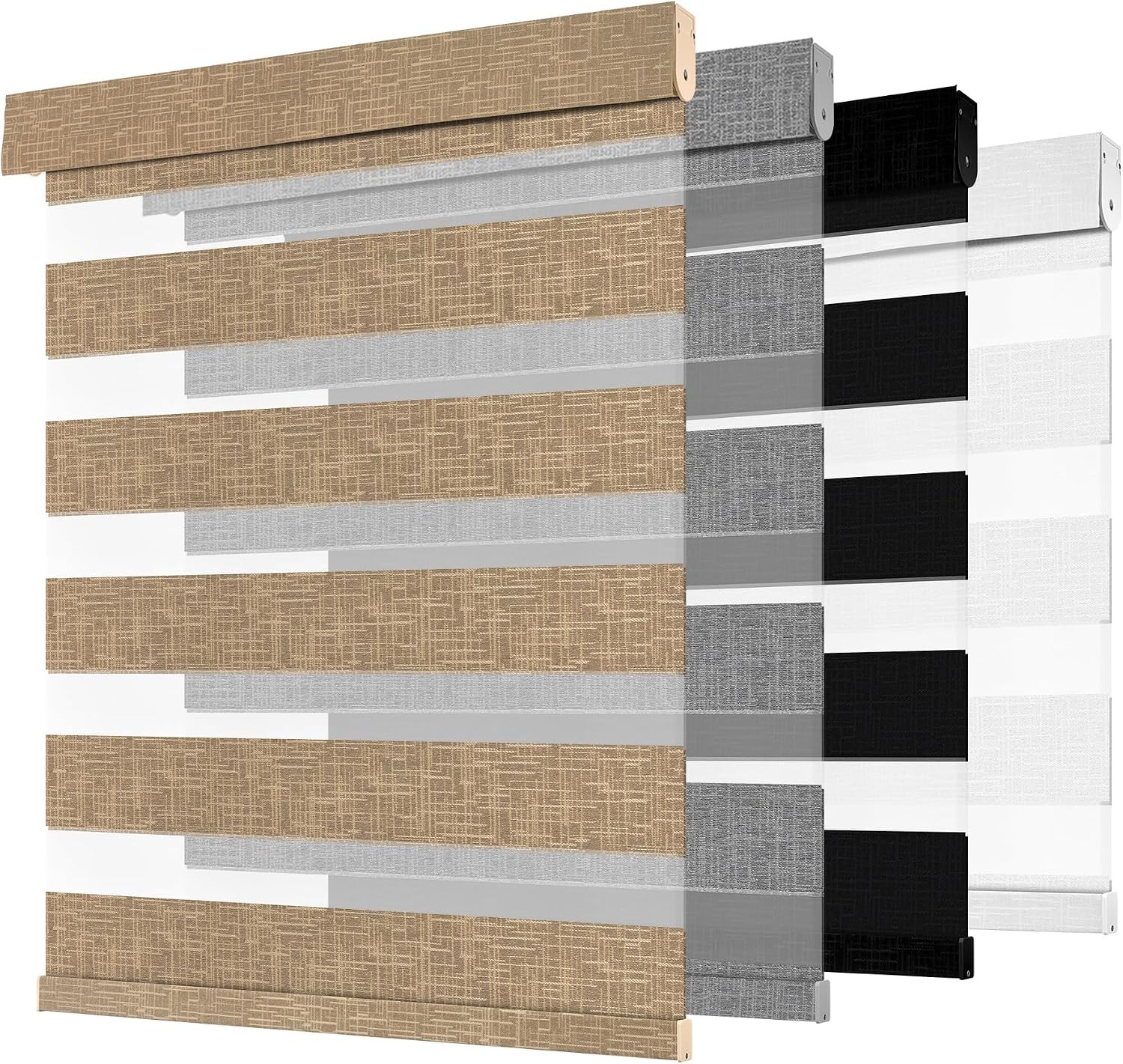 34″ x 72″ Cordless Zebra Shades Brown Dual Layer Window Blinds Light Control