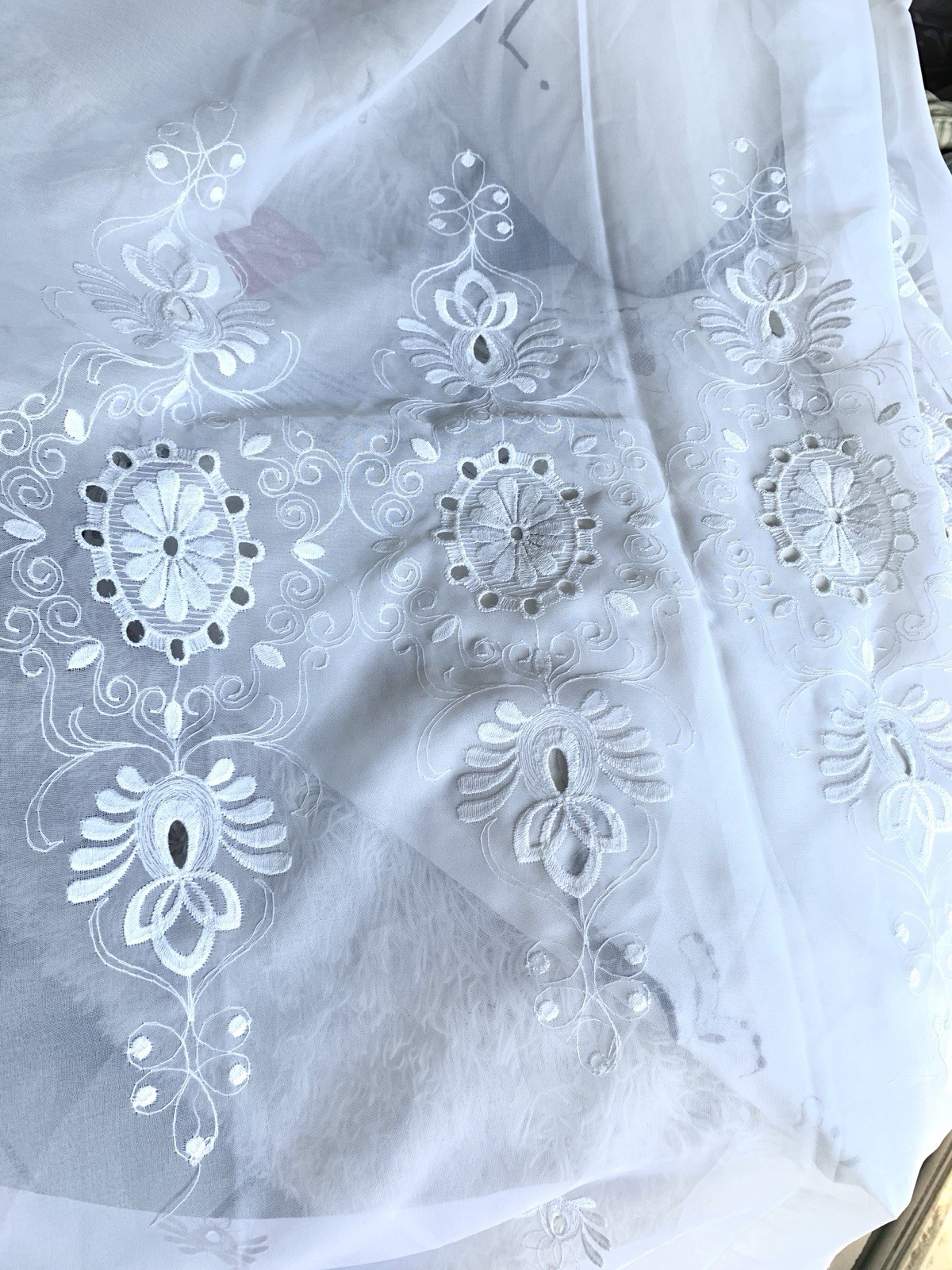 Vtg Made In France By France Voile Curtain Panel Cutwork Embroidered 58” X 78”