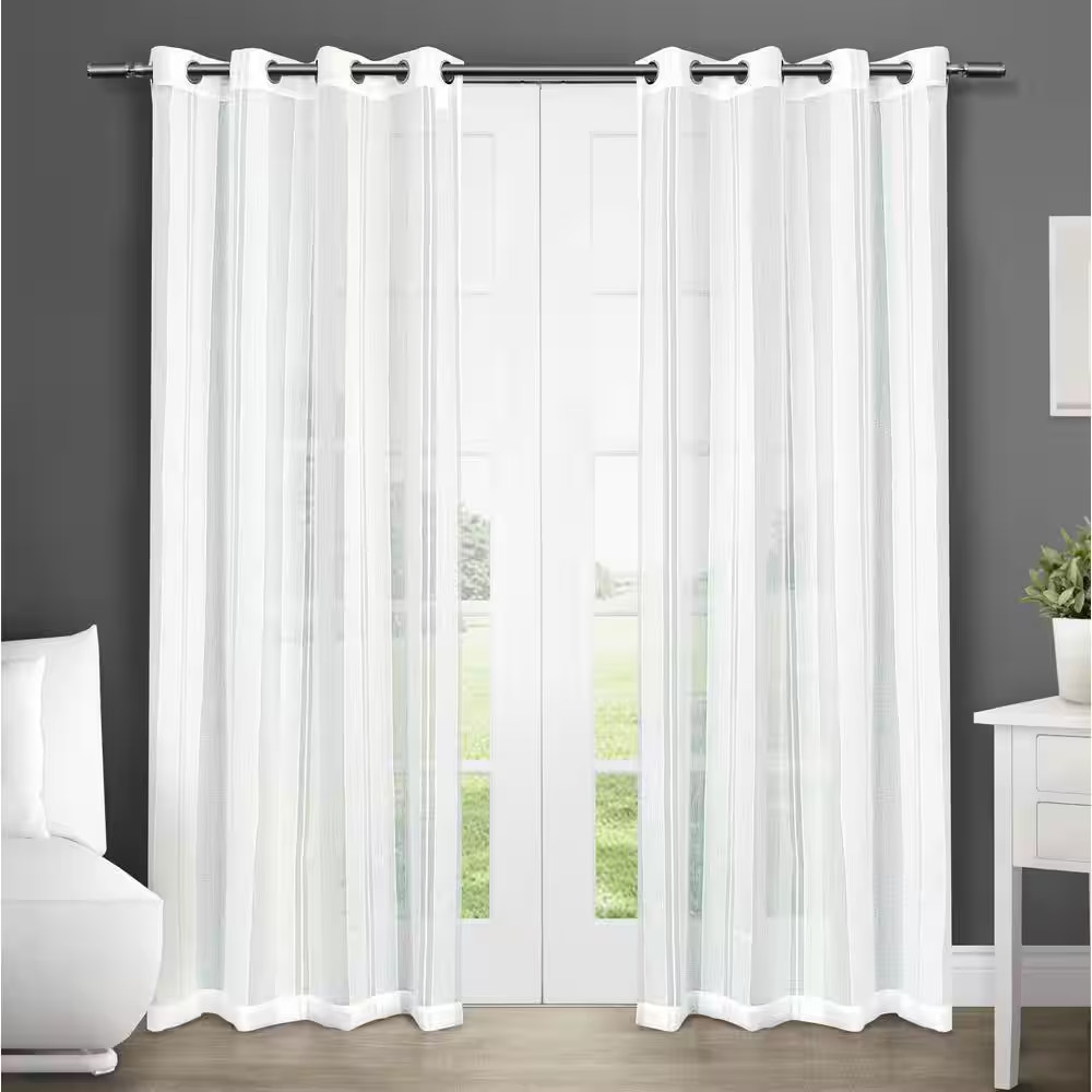Apollo Winter White Solid Sheer Grommet Top Curtain, 50 In. W X 108 In. L (Set o