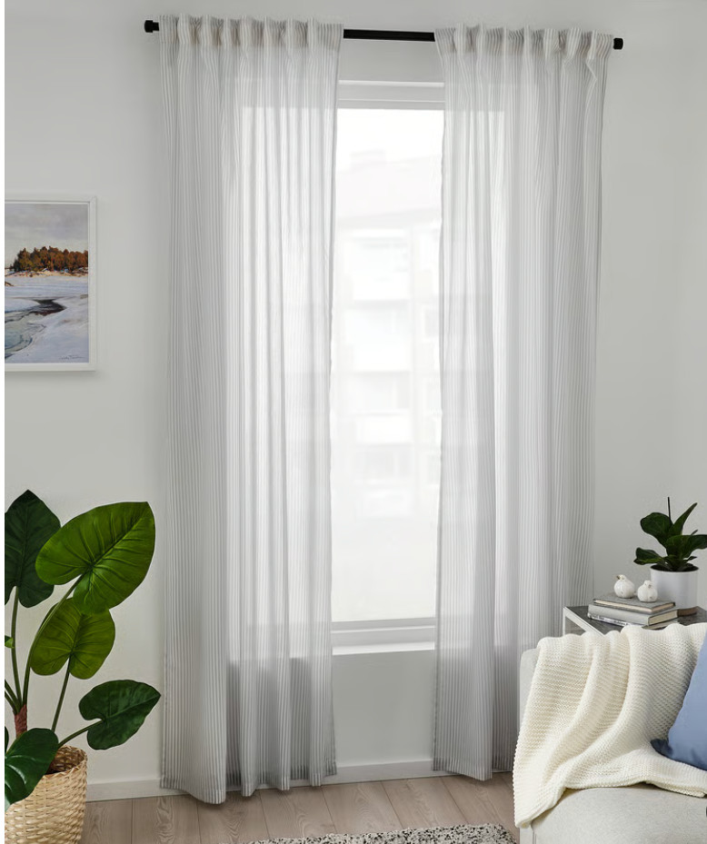 Ikea Bymott 120cm 47″x98″ 2 Panel Drape Curtains Striped Light 004.666.83 NEW