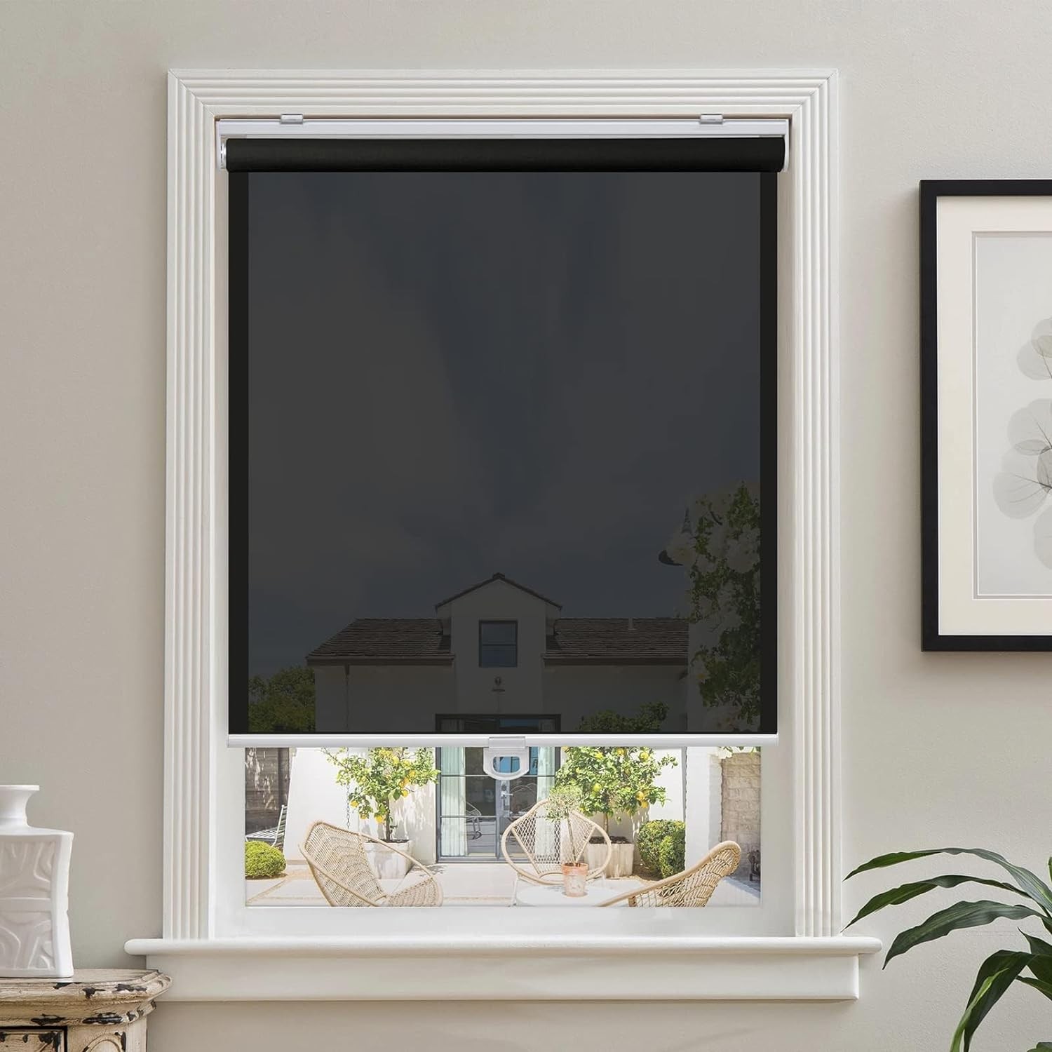 AOSKY Cordless Roller Shade 32×72 Black 5% Solar Screen Light Filtering