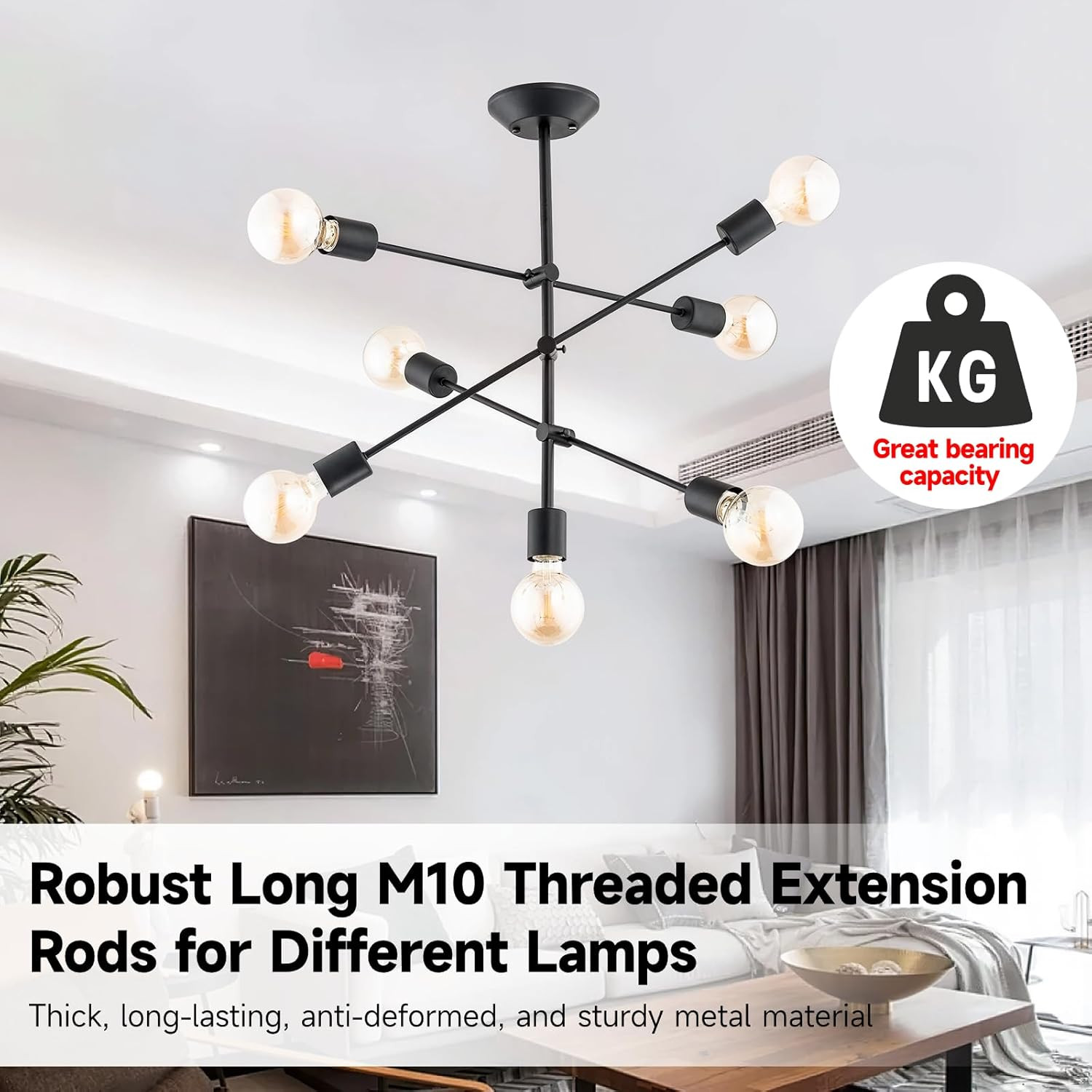 Matte Black M10 Threaded Extension Rod, 10 PCS 12 Inches Threaded Extension Rod