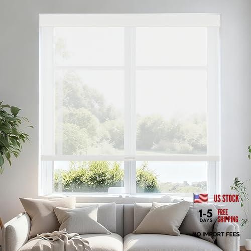 Free-Stop Cordless Roller Shades for Windows Light Filtering 20″W x 72″H White