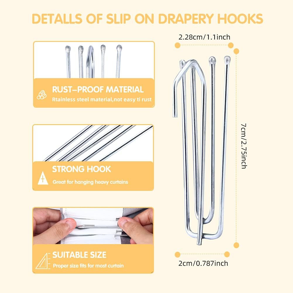 30PC Stainless Steel Curtain Pleat Hooks,Drapery Hook and Pin for Pleated Drape