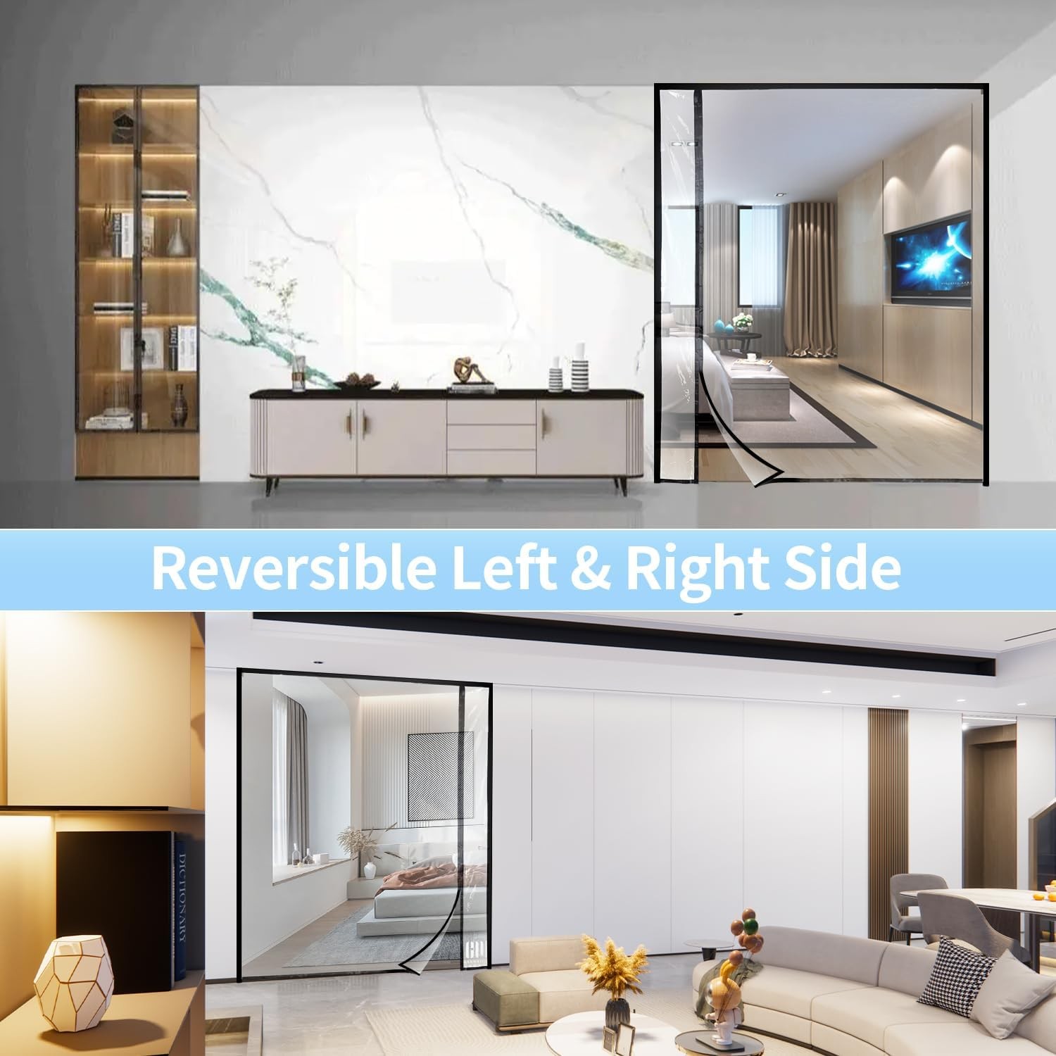 Transparent Reversible Left/Right Side Opening Insulated Door Curtain Magnetic