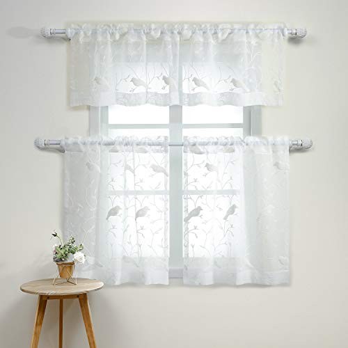 Embroidered Tier Curtains for Living Room, 52″W x 18″L (Pack of 3) Birds