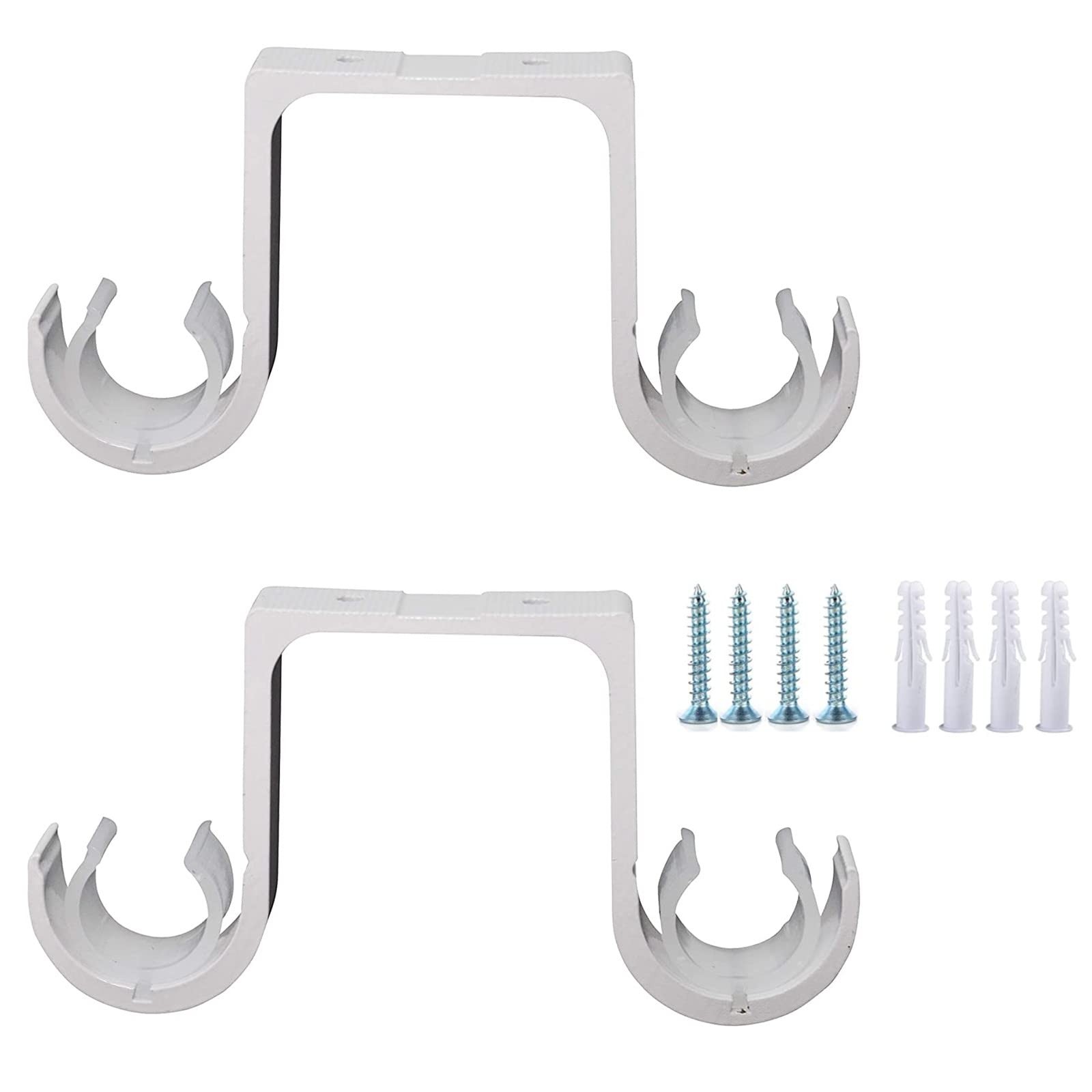 Double Curtain Rod Brackets 2Pcs, Aluminum Alloy Ceiling Mounted, White