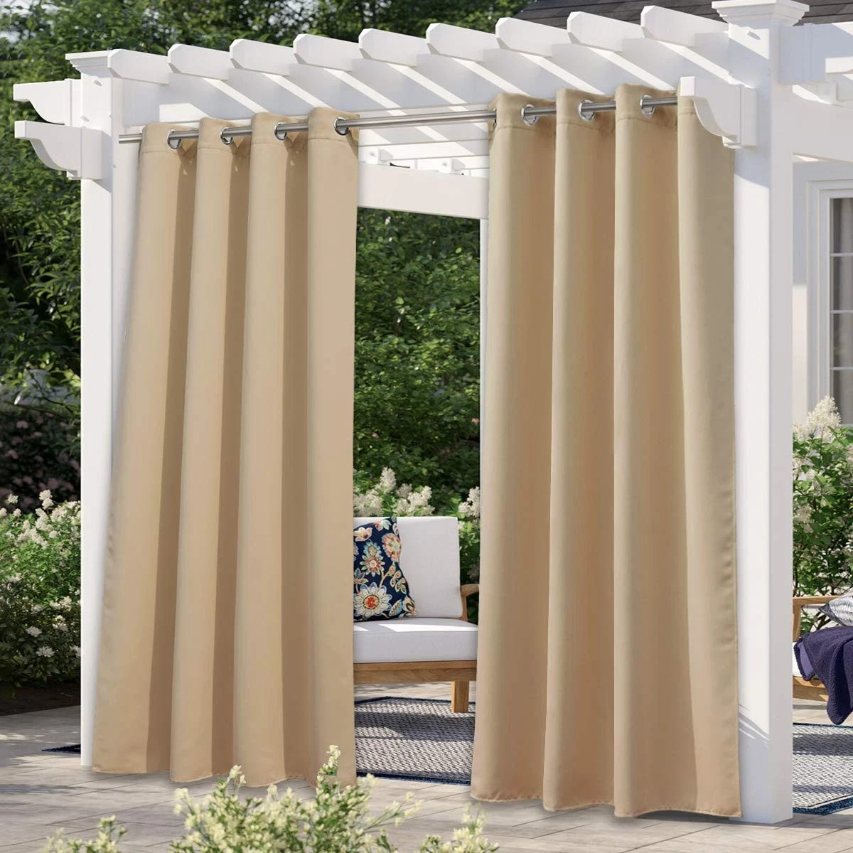 NICETOWN Outdoor Curtains for Patio 52″W x 95″L (Pack of 1), Biscotti Beige