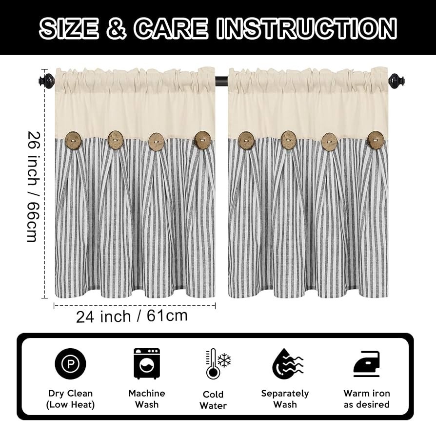 Farmhouse Linen Curtains 26 Inches In Length 6 Panels In Total