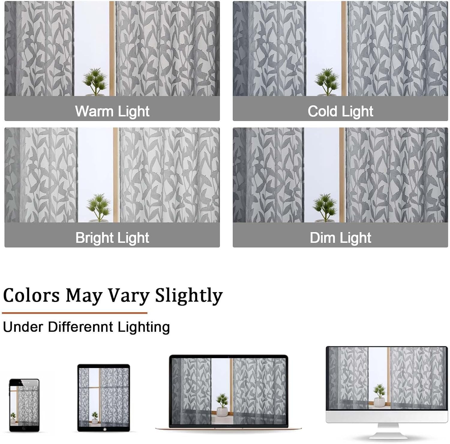 Leyna Charcoal Gray Sheer Curtains 72 Inches Long for Bedroom 2 Panels Set, Ligh