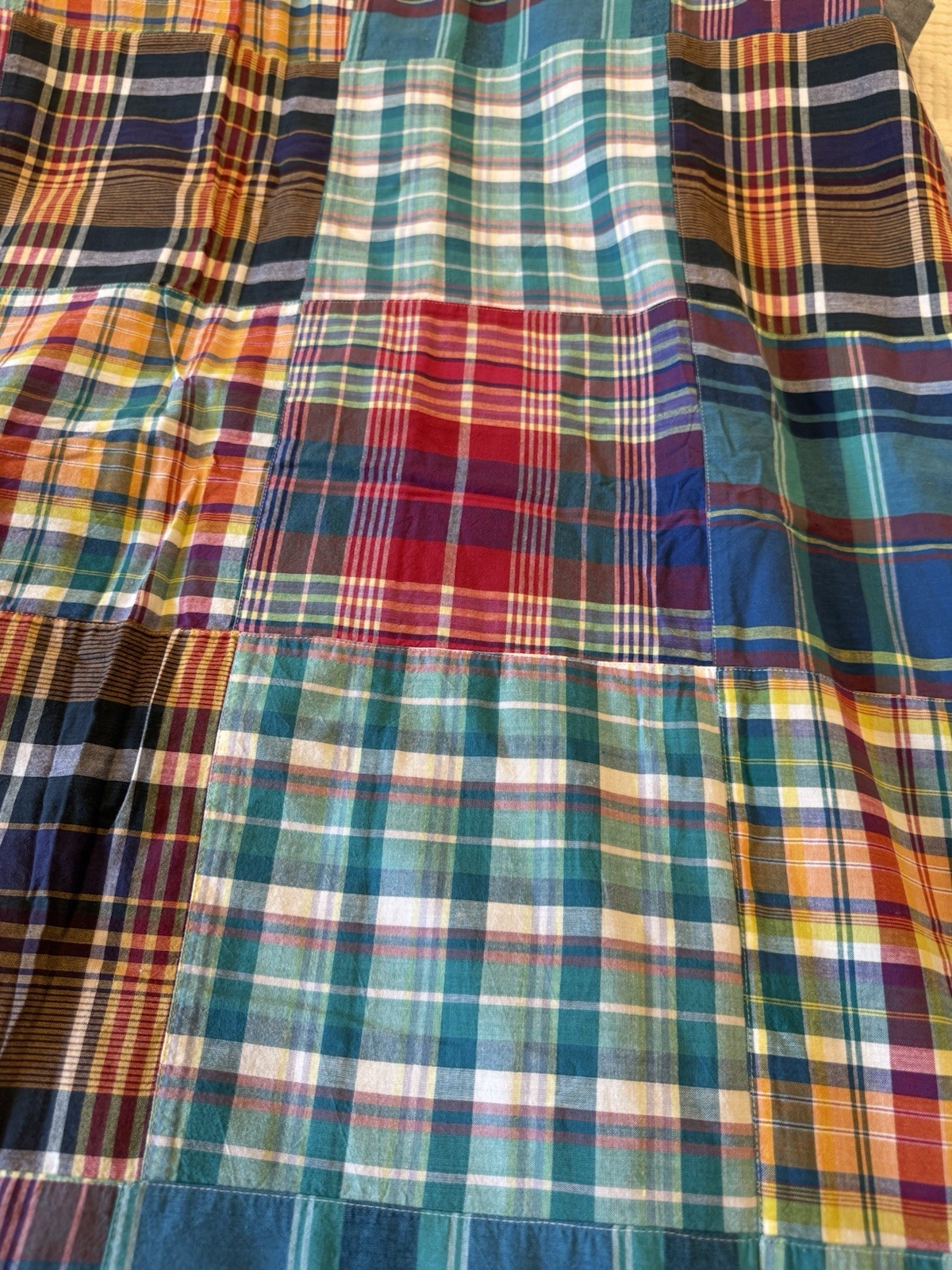 Vtg Ralph Lauren Patchwork Madras Plaid Shower Curtain Cotton Americana EUC70x72