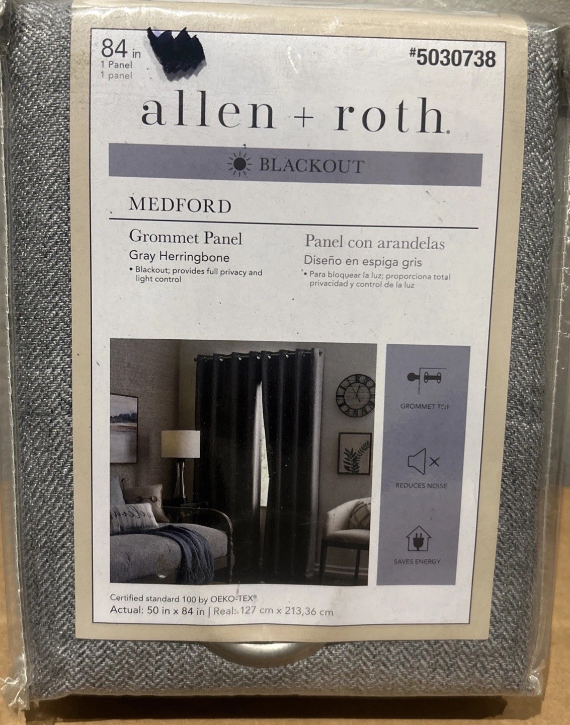 Allen Roth Medford Blackout Grommet Panel Grey Herringbone 50 X 84 #5030738