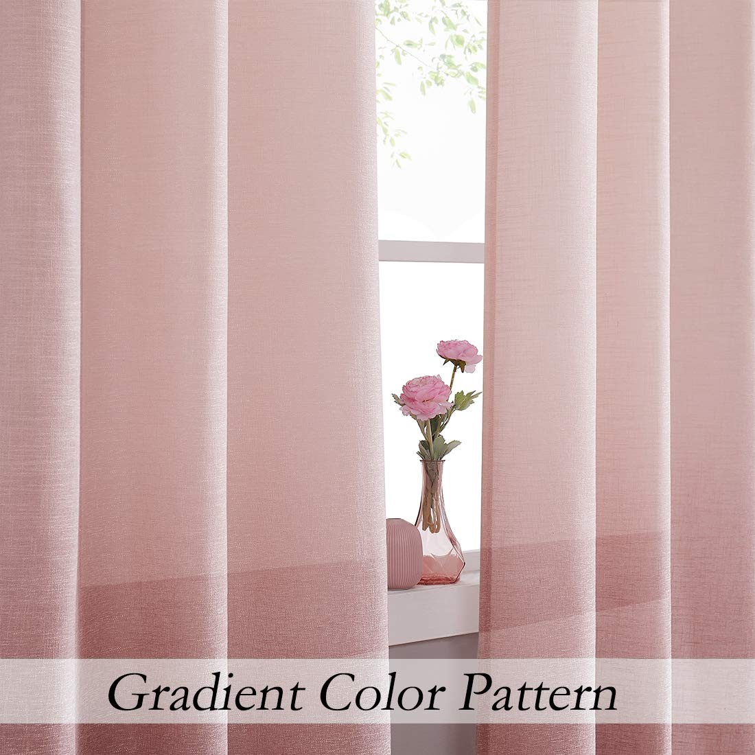Ombre Window Curtain Panel Linen Gradient Print on Rayon Blend Fabric Backtab Ro
