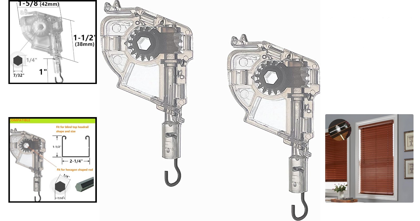 2pcs Hexagon Wand Tilter Mechanism for 7/32″ Wood Blinds – Easy Manual Control