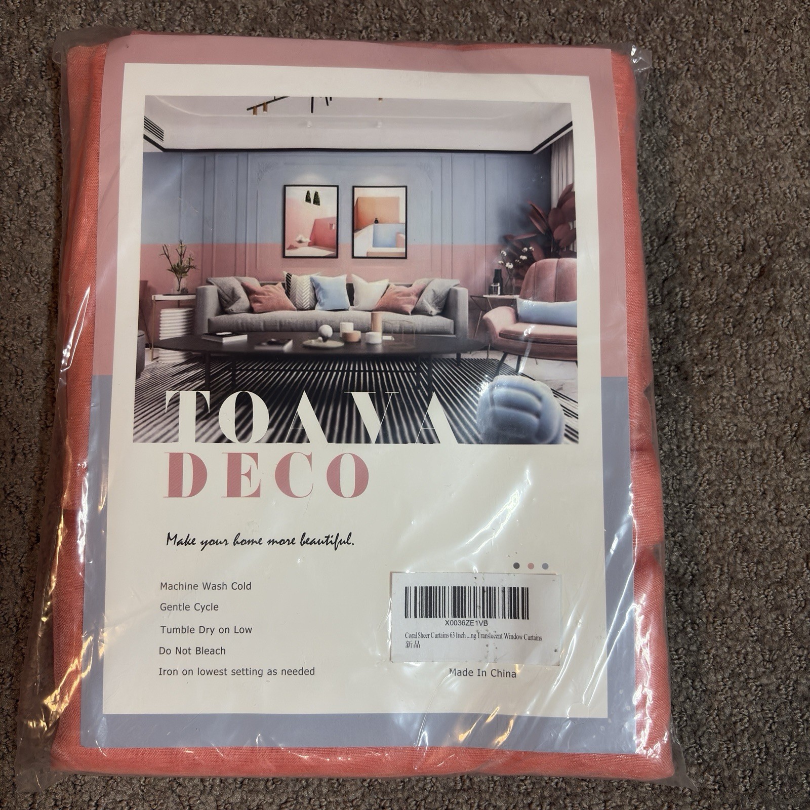 ToAwa DECO Coral Sheer Grommet Curtain Panel 54×63 Polyester Solid see desc.