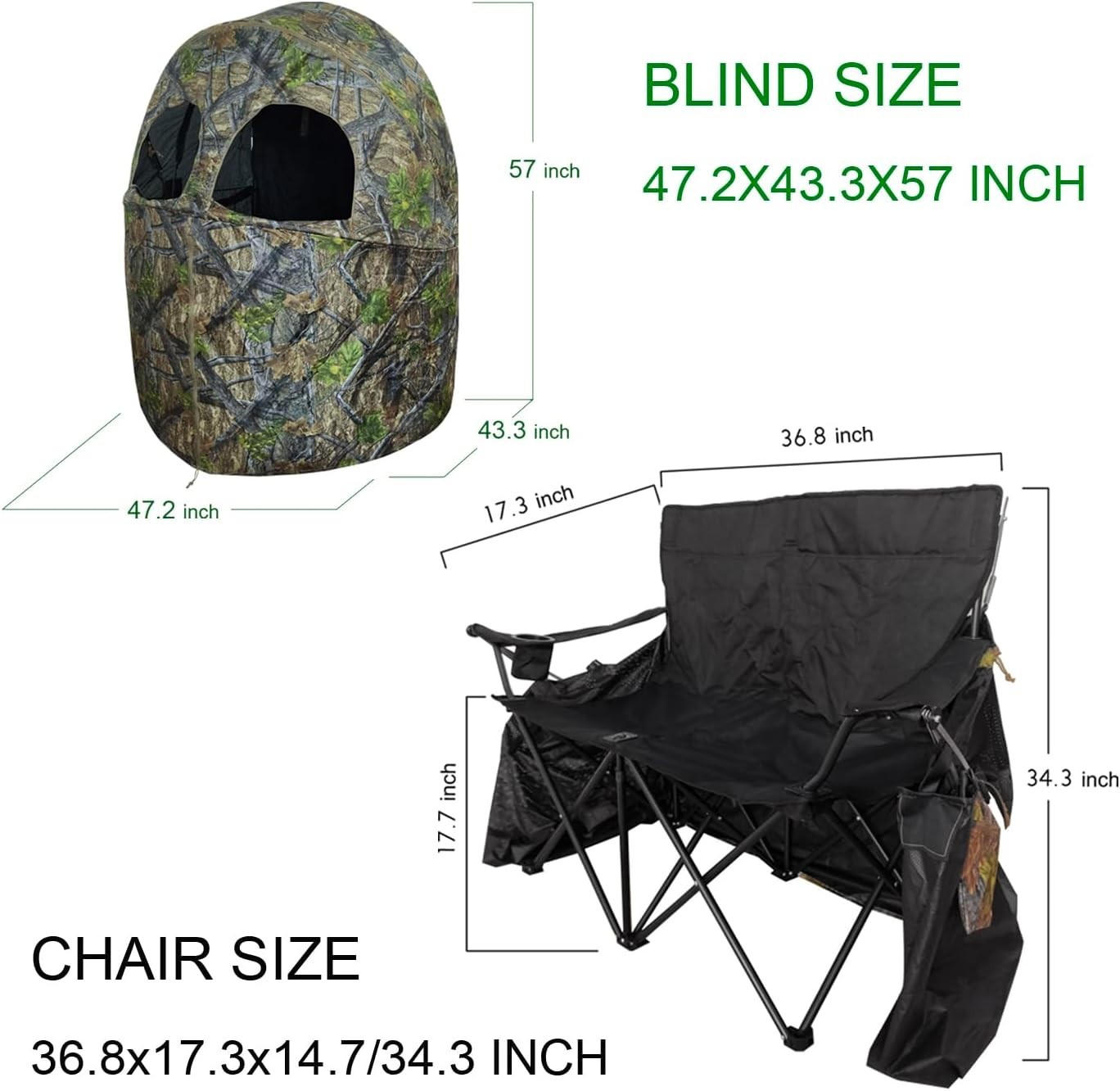 2-Person See-Through Hunting Ground Blind with Dual Built-In Chairs FREE SHIP US