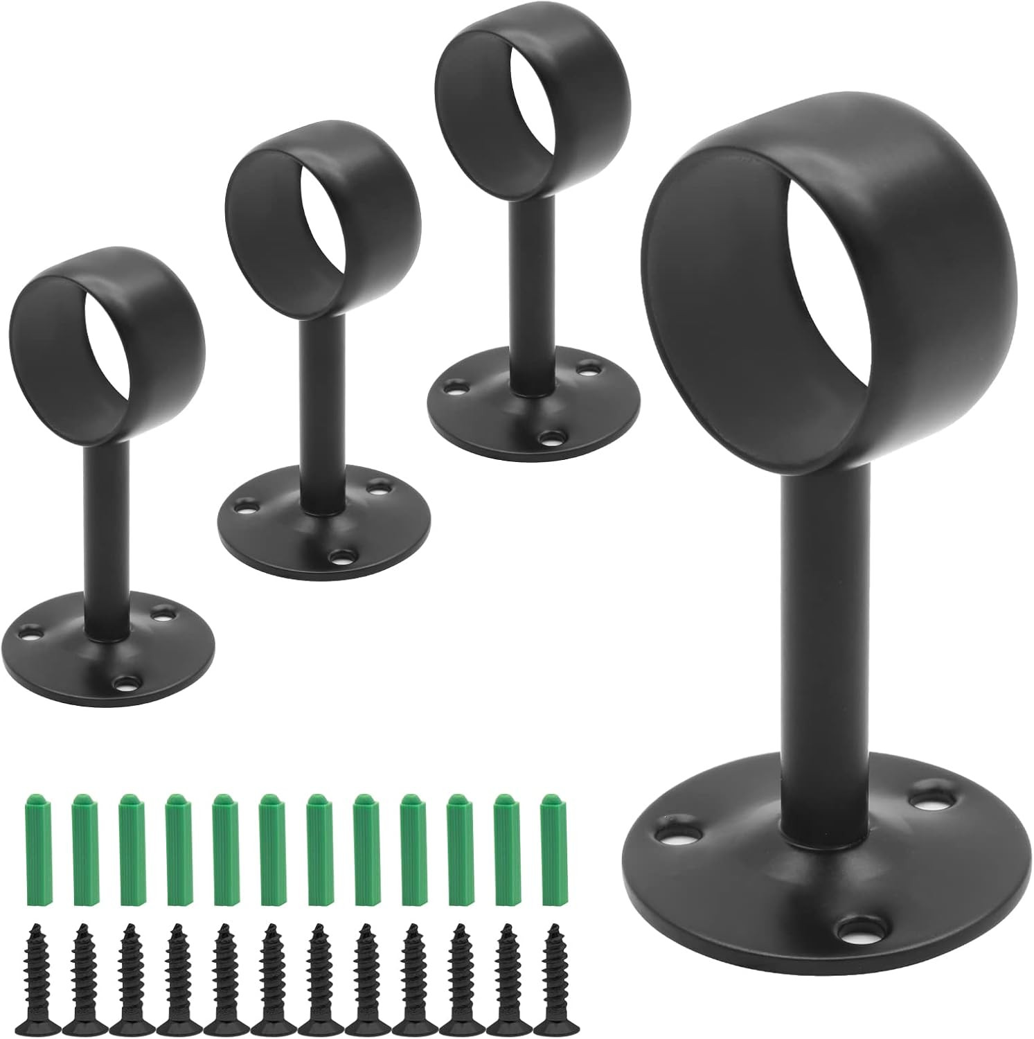 1-1/4Inch Curtain Rod Ceiling Mount Brackets, Stainless Steel, Black, 4 Pack