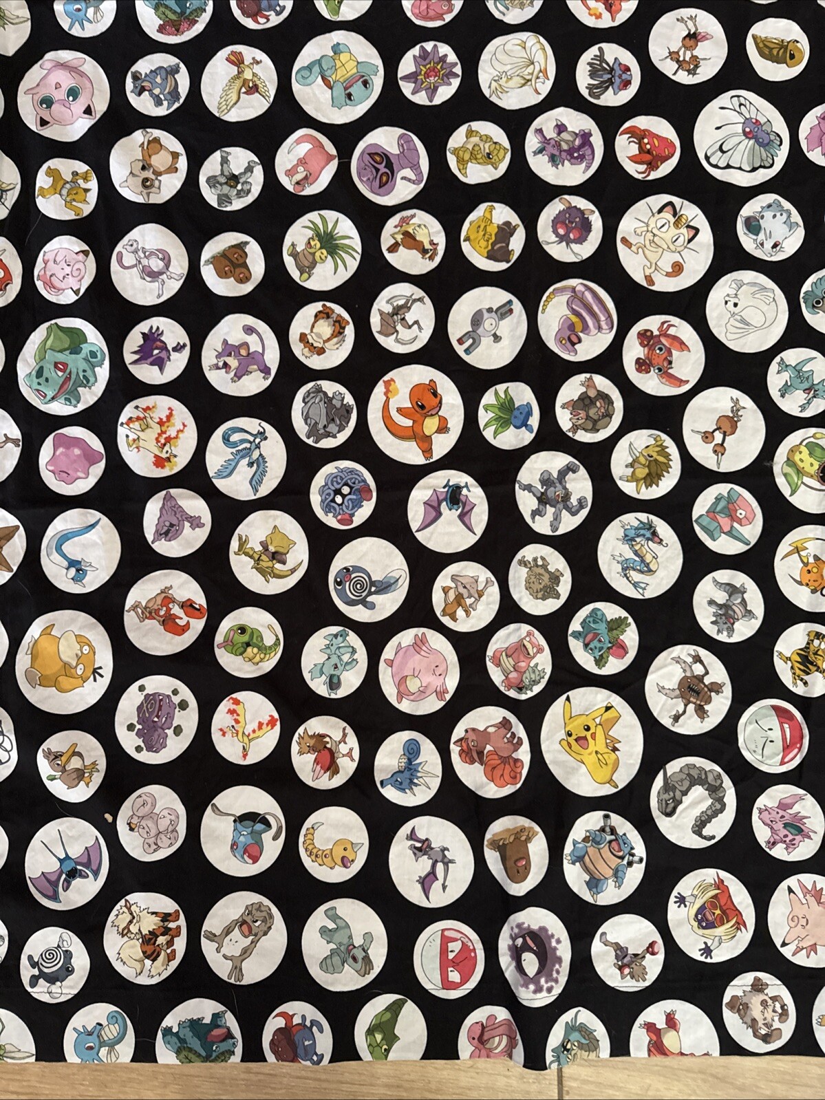 Curtain Handmade From Pokemon Style Cotton Fabric Circles W/Characters 3 pc 1b5