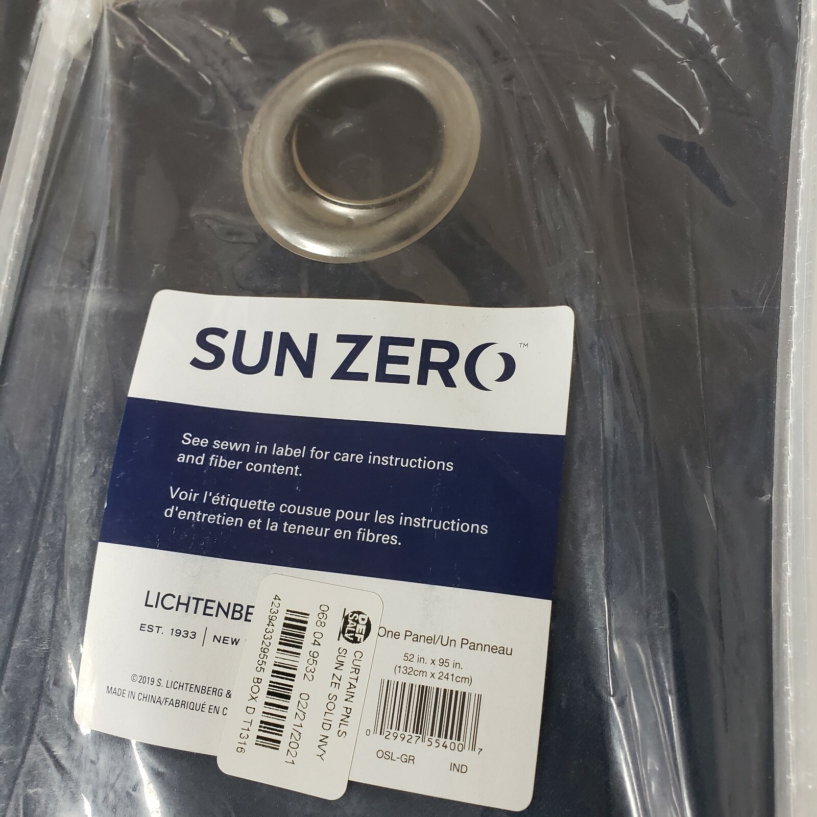 Sun Zero Oslo Theater Grade Blackout Grommet Top Curtain Panel, Navy, 95″x52″