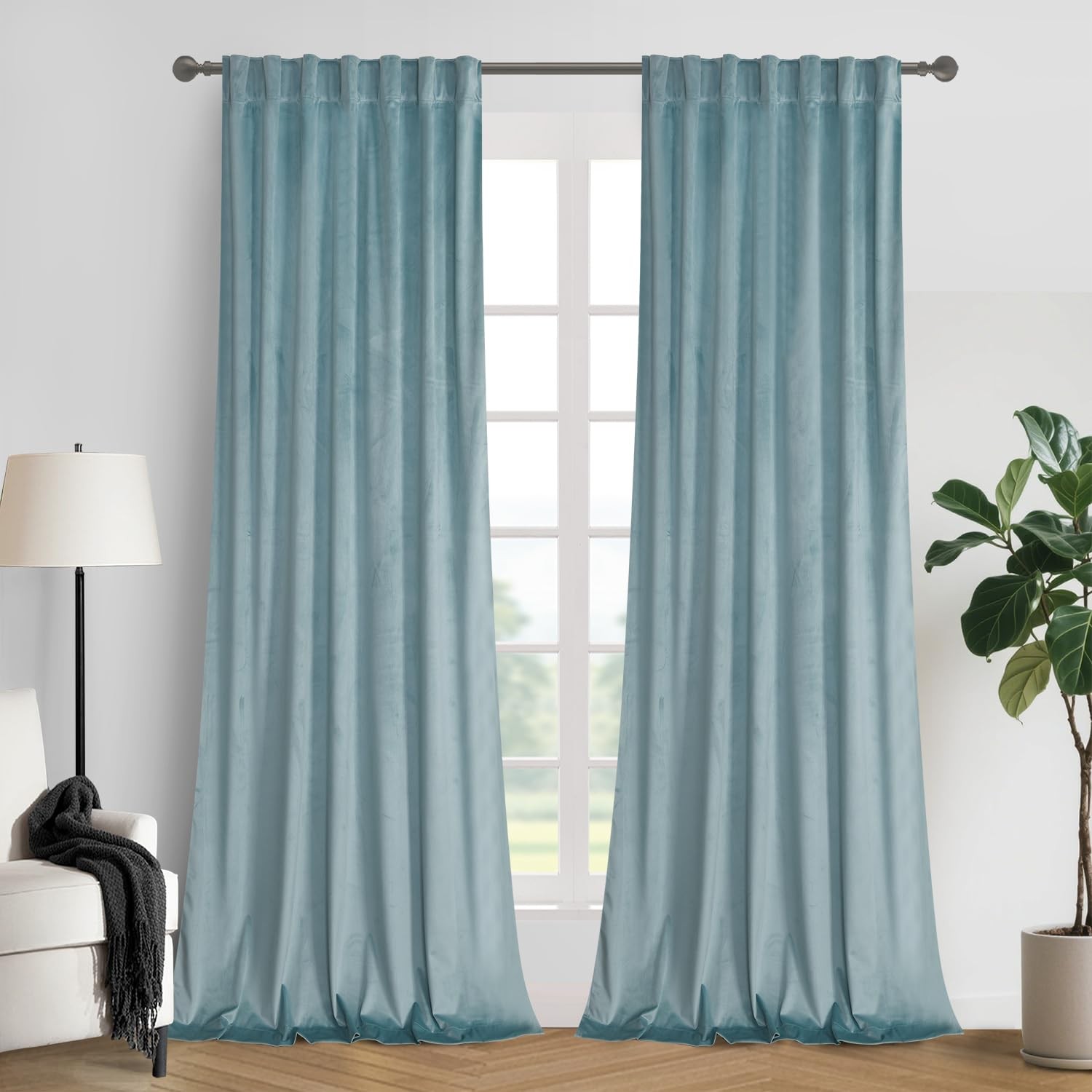 Roslynwood Luxury Soft Eggshell Blue Velvet Curtains 63 Inches Long Back Tab