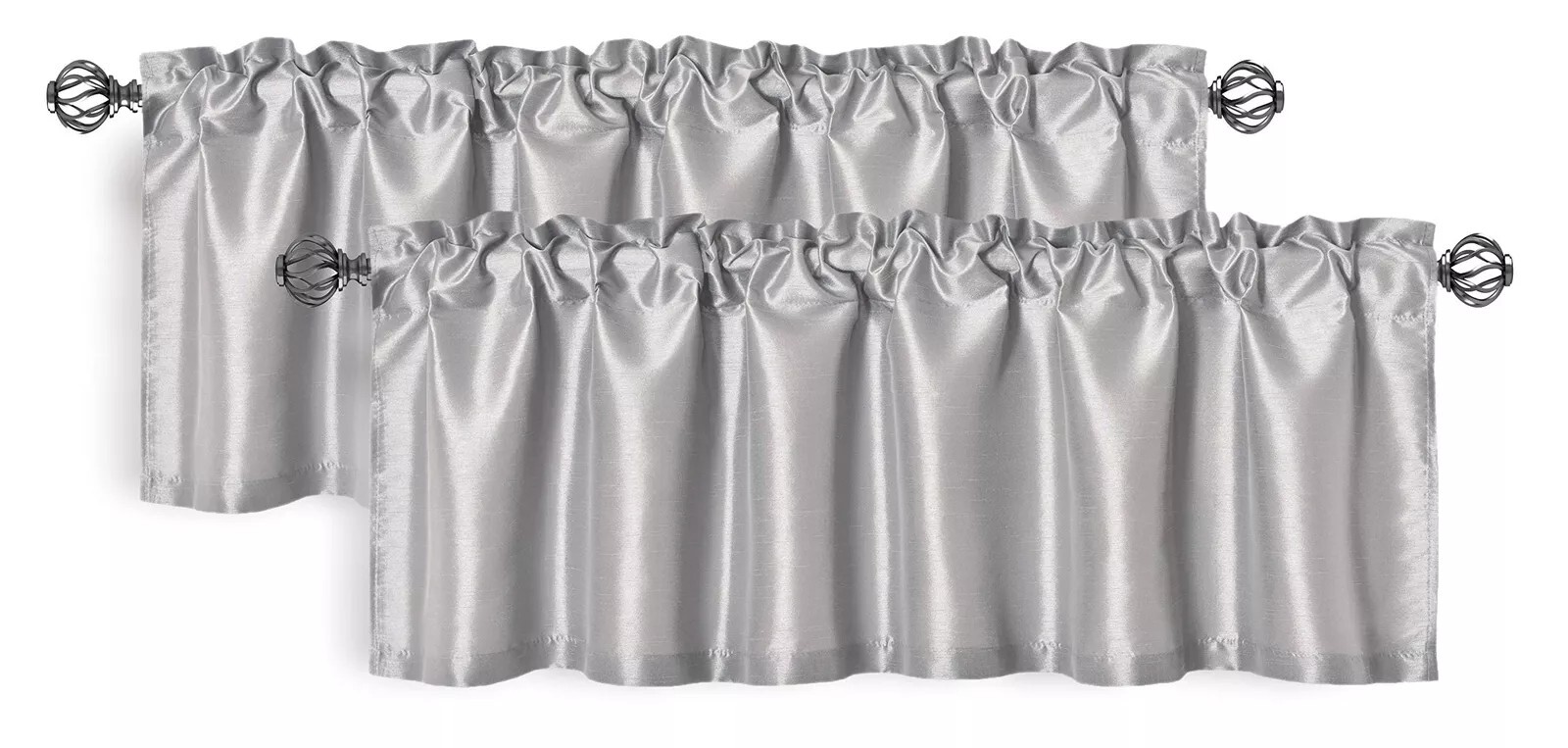 4 Aiking Home Solid Faux Silk Window Valances, 56 by 16 Inches, Silver