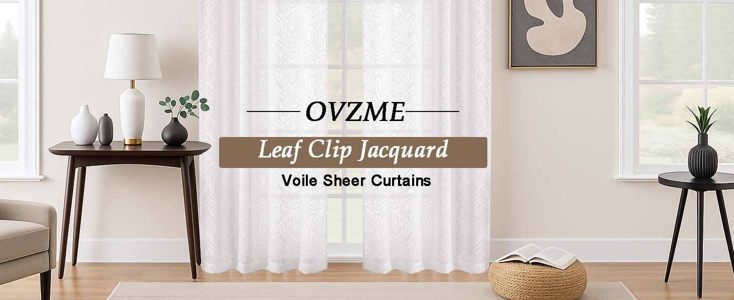 Navy Blue Sheer Curtains 72 Inches Long 2 Panels, Voile Soft Airy Leaf Jacquard