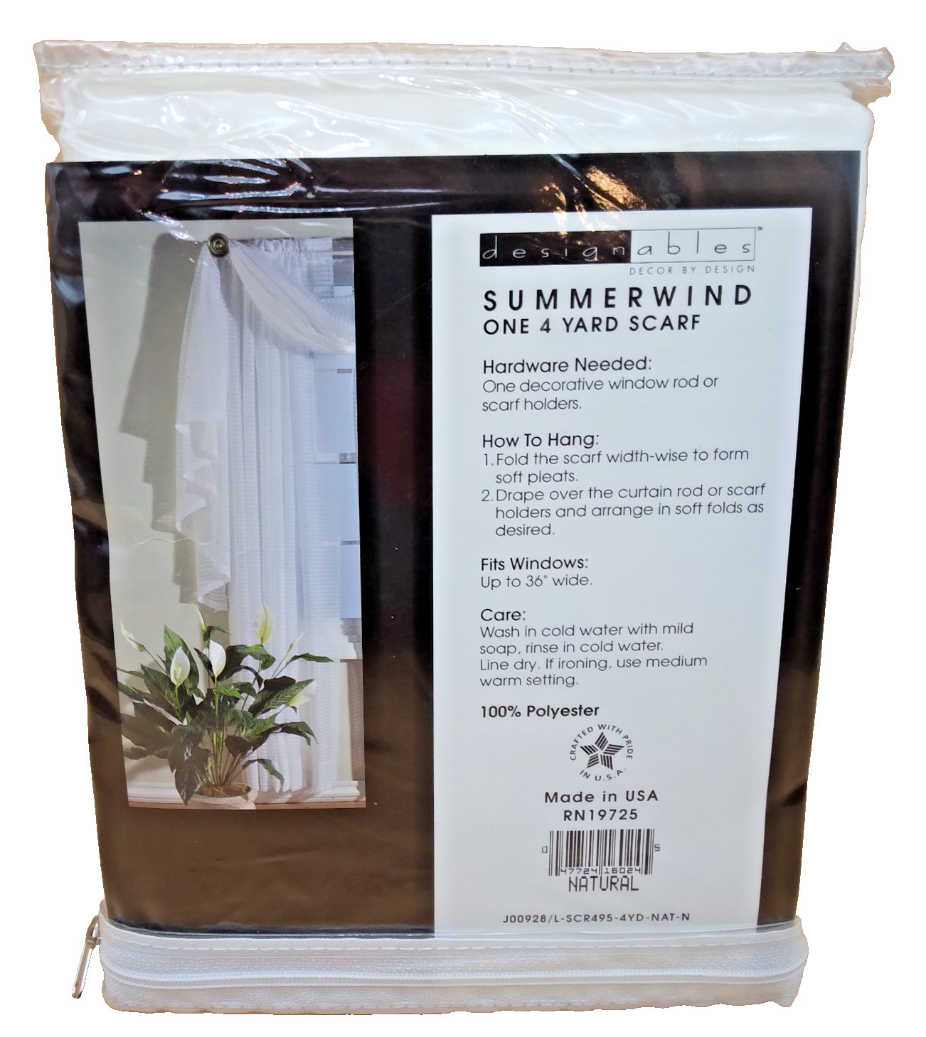 Designables Summerwind Decorative Window Scarf Curtain Decor 60″ x 144″ Natural
