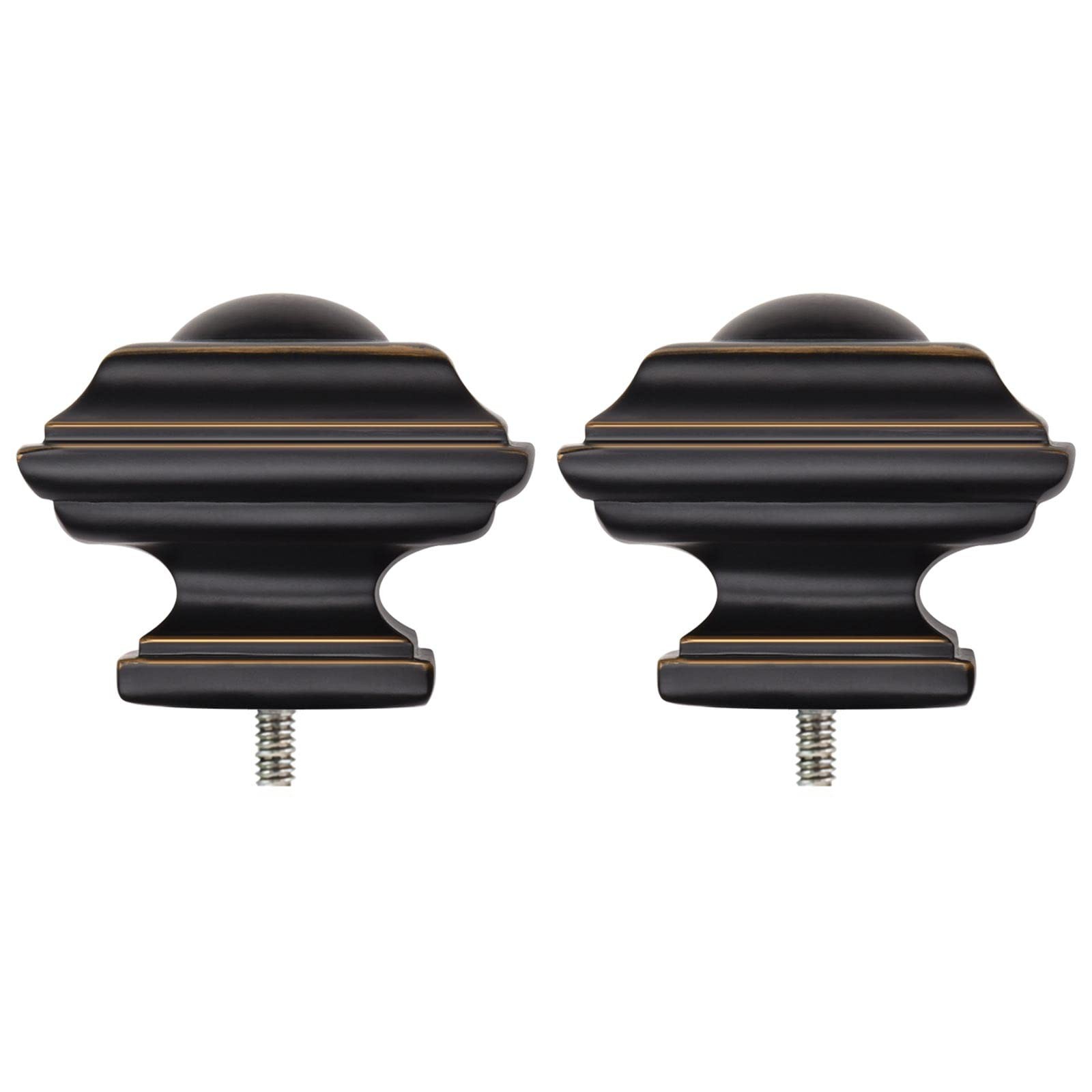 2 PCS Square Replacement Finials M6 Screw Rod For 1 7/8 Inch Black Curtain
