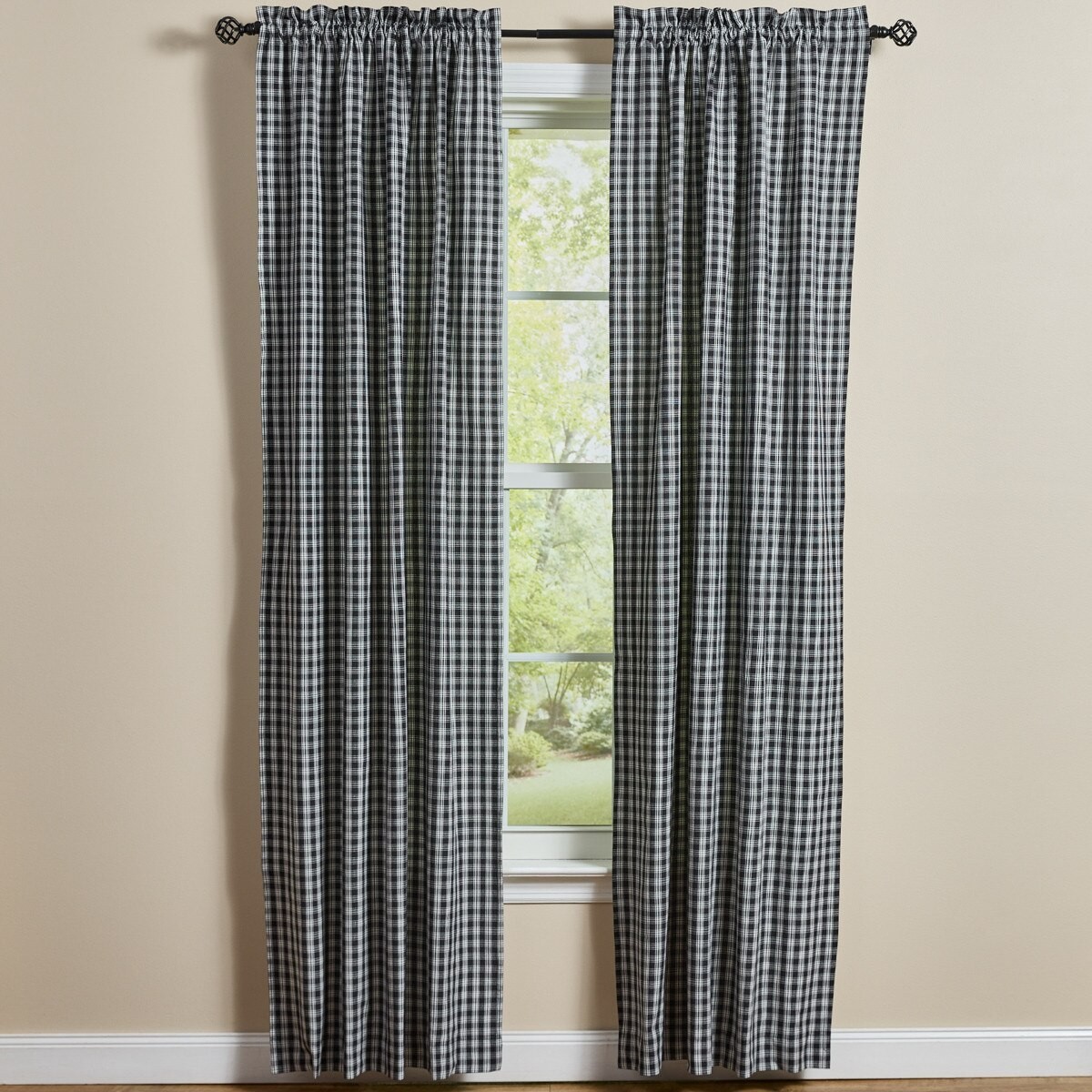 1 pair Stafford Black White Plaid Country Home Window Panels 2 Sizes
