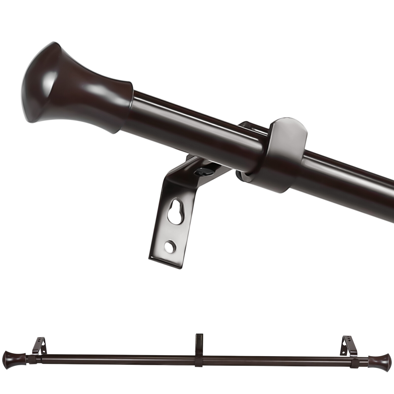 5/8″ Adjustable Curtain Rod, Domed Flared Finial, 28″-48″/48″-84″/84″-120″