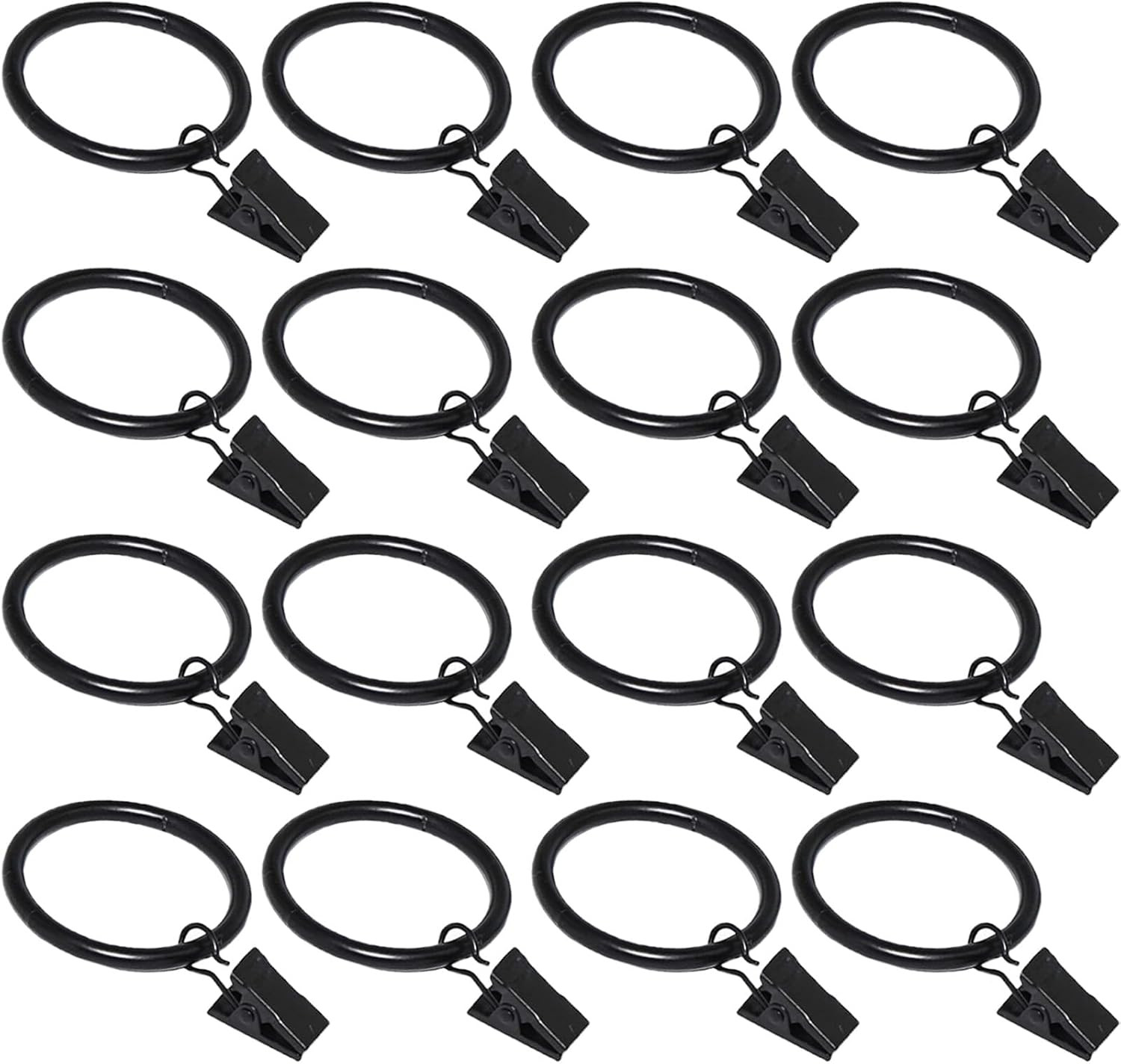 16 Pack Curtain Rings with Clips, Window Clip Rings Black Curtain Hooks Hangers
