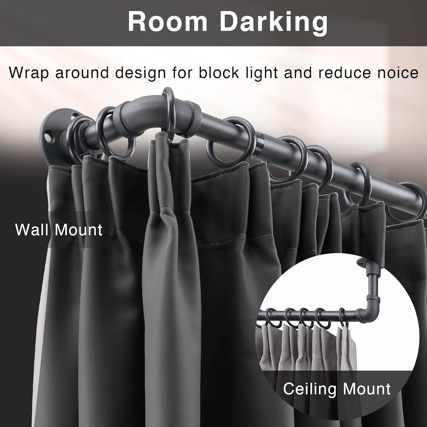 Industrial Curtain Rods – Matte Black Pipe Curtain Rod for Windows 48 to 84 inch