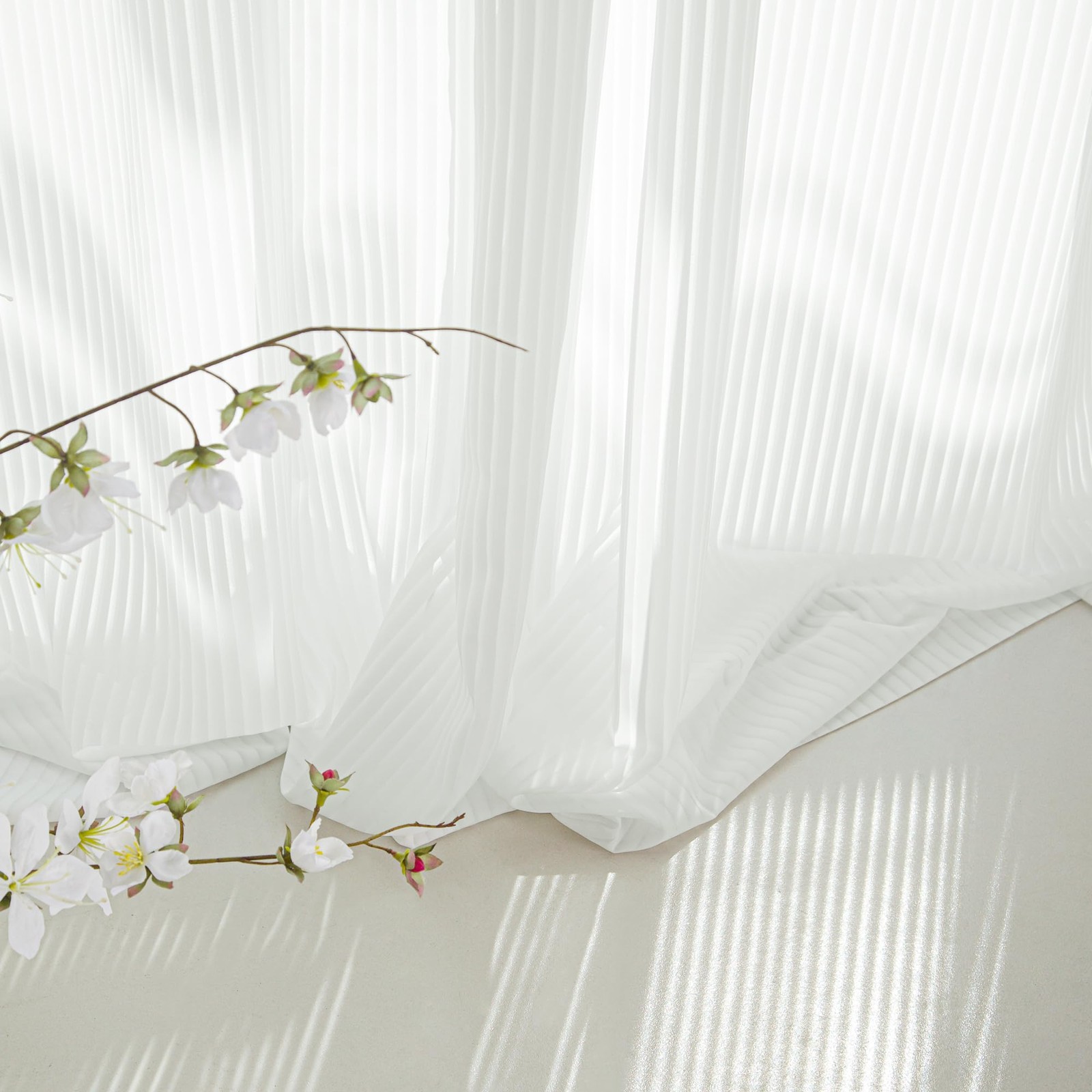 Pure White Sheer Curtains 90 inches Long for Living Room, 52″ W Privacy Semi …