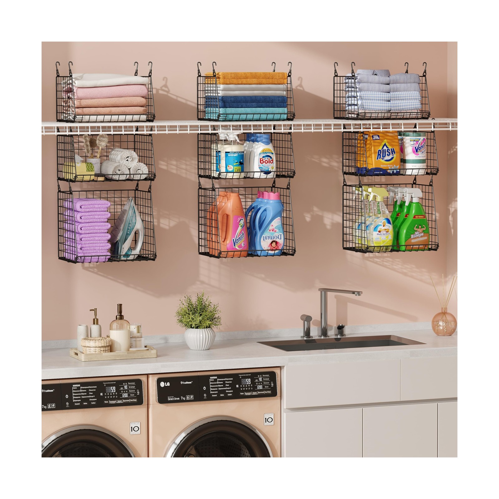 4-Pack Hanging Laundry Room Organizer：Foldable Laundry Room Organiz… Fa