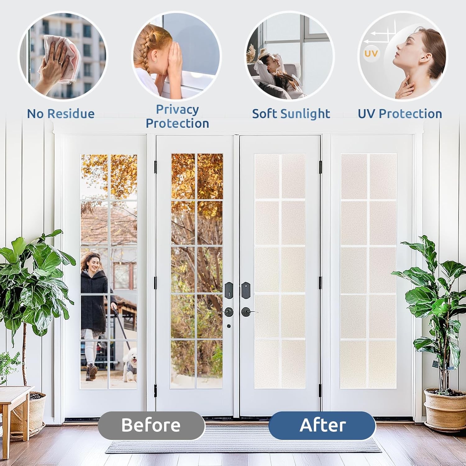 rabbitgoo Privacy Window Film Heat Control Sun Blocking Anti UV Glass Sticker