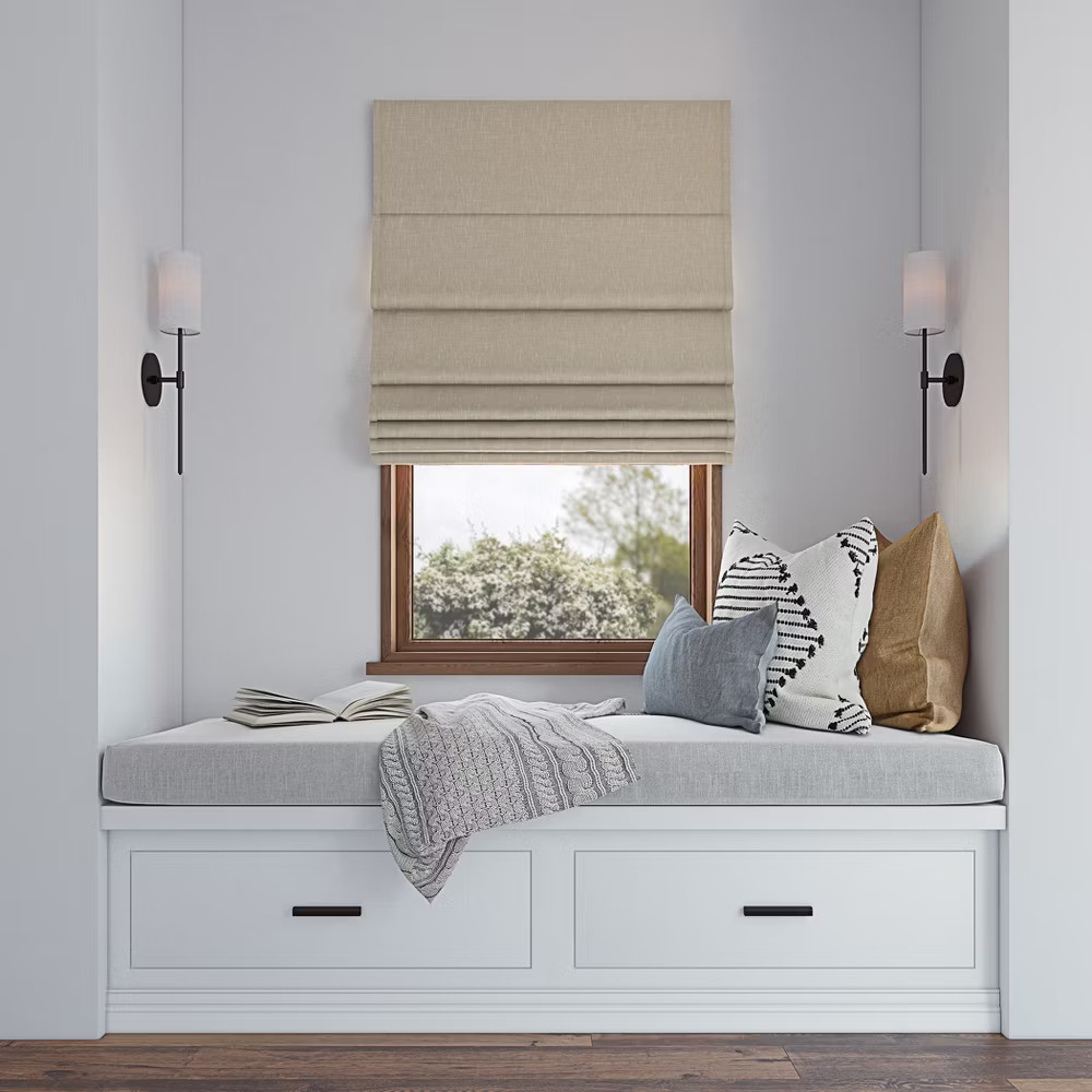 27″x64″ Sun Zero 100% Blackout Pryer Textured Cordless Roman Window Shade Stone
