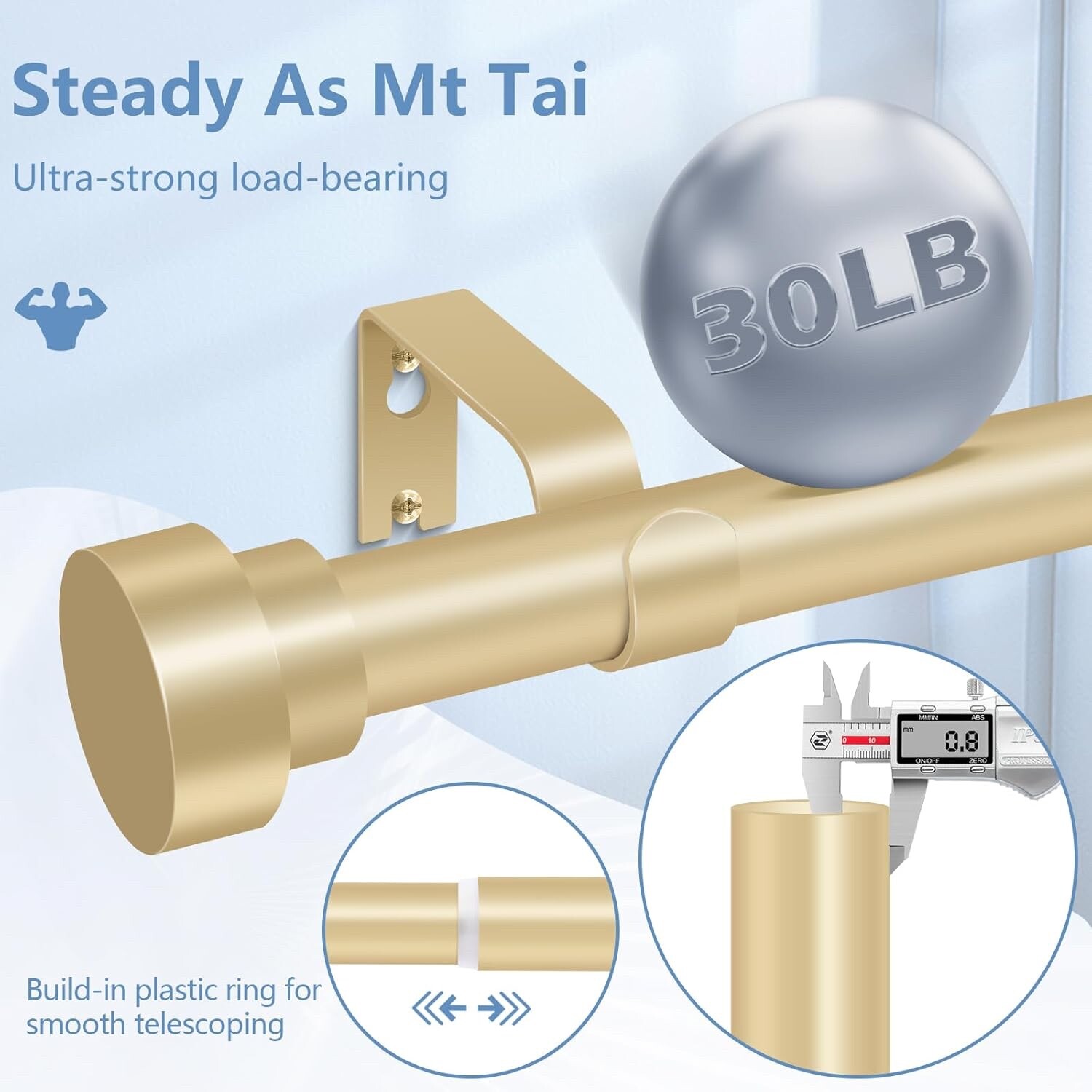 2 Pack Gold Curtain Rods Window 28 – 48 Inches 1” Diameter Heavy Duty Adjustable