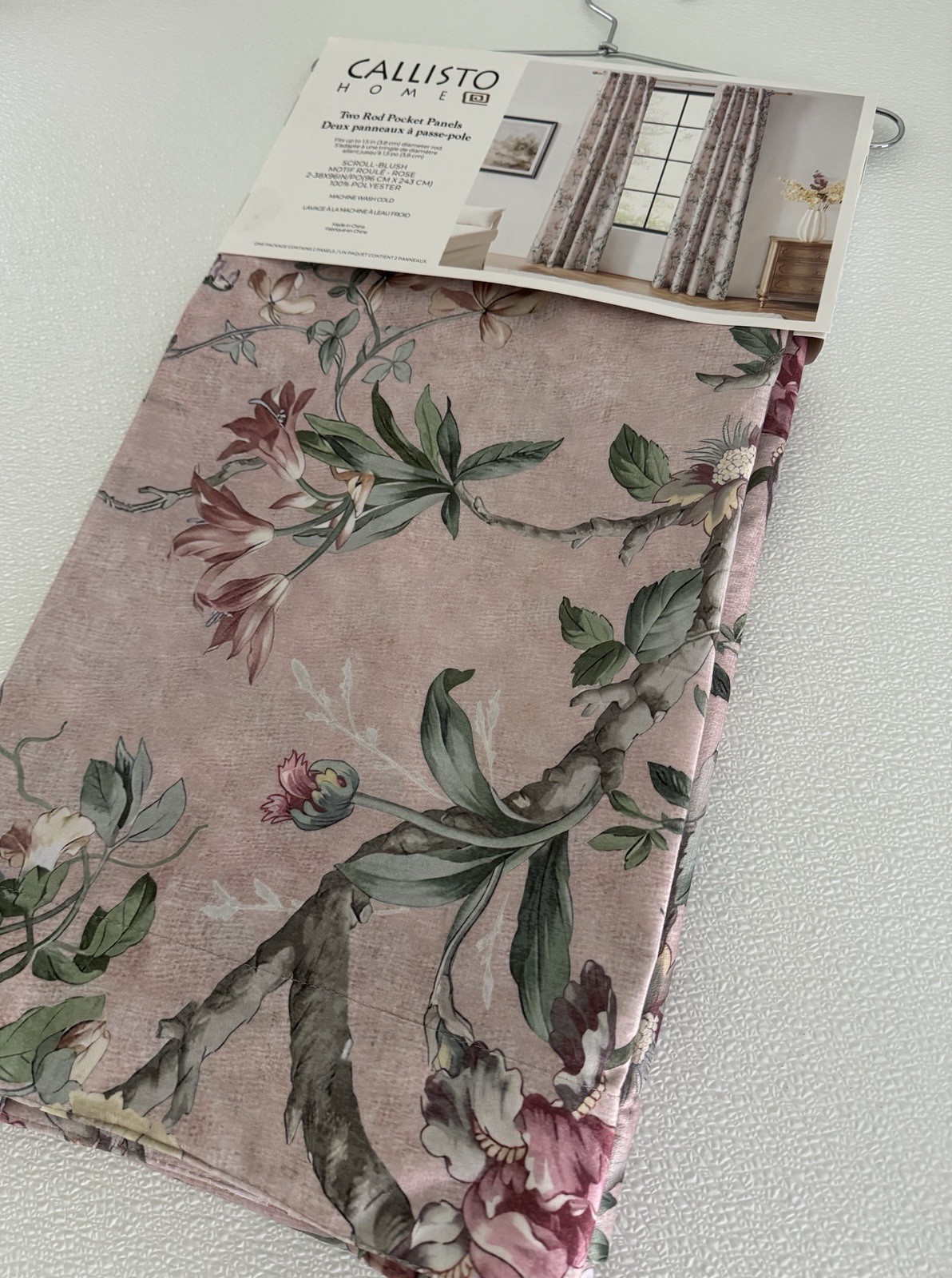 CALLISTO Window Curtains 2 Panels 38″ X 96″ Flowers Drapers Back Tab Blush Rose