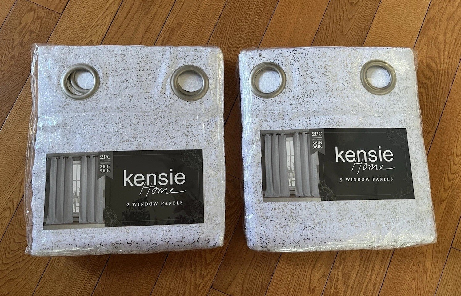 2 Packs Kenzie Home Window Panels – 2pc 38”x96” – White and Silver (4 Panels)