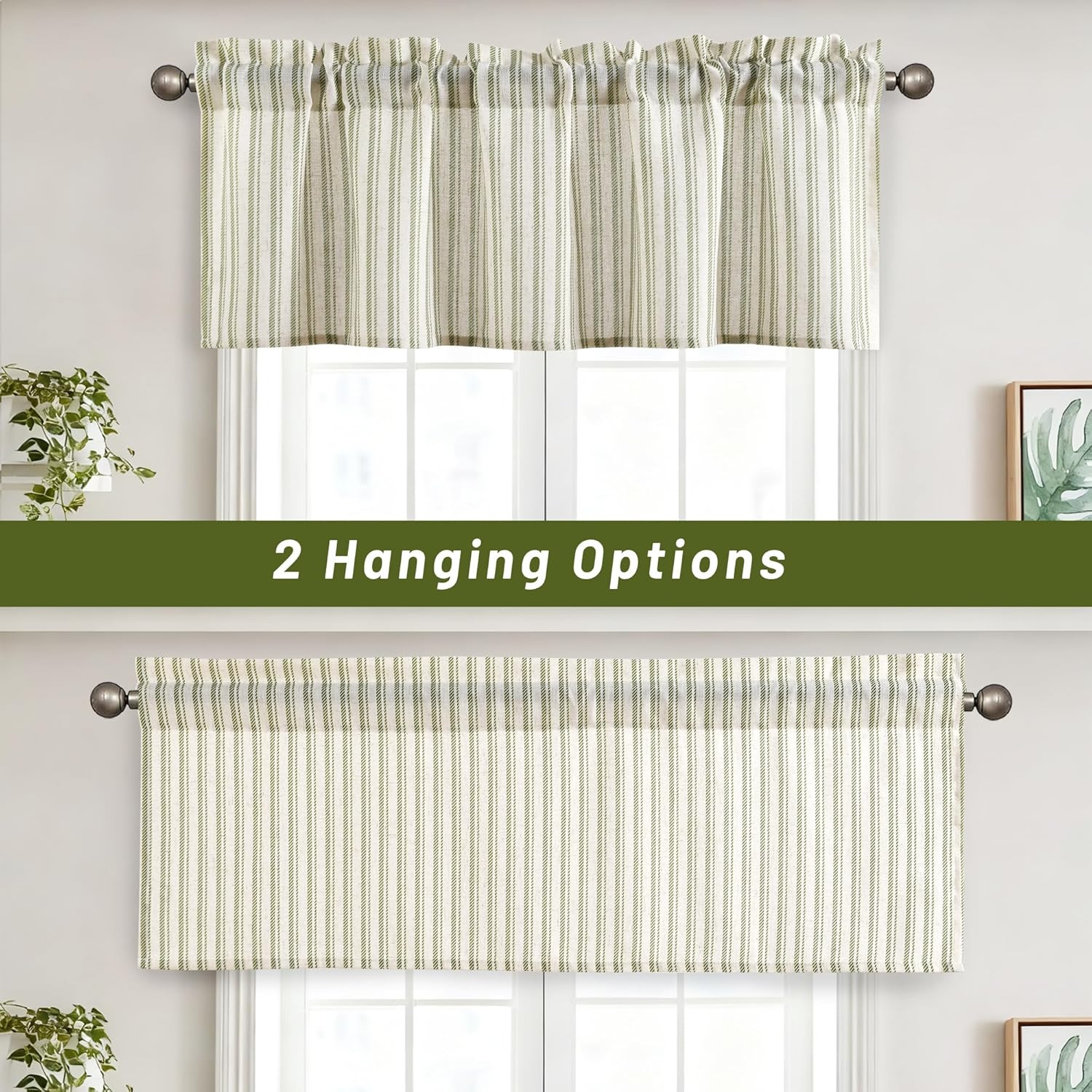 52X14 Inch Kitchen Valance – Thick Textured Linen Striped Window Valance Curtain