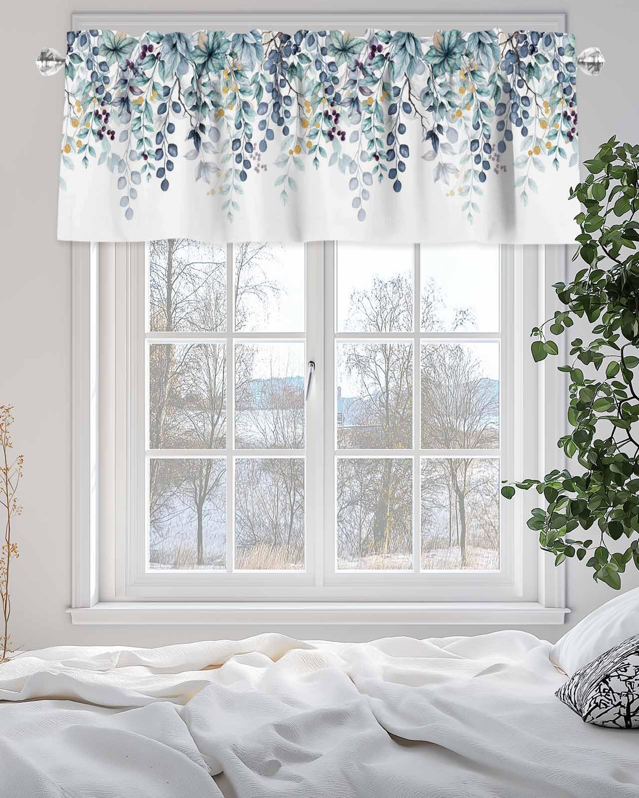 Blue Eucalyptus Leaves Window Valance Blue Plant Leaf Window Treatment Blue G…