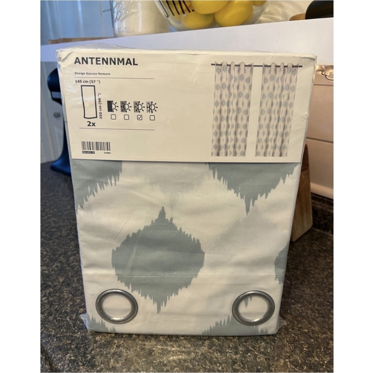 IKEA ANTENNMAL Light Filtering Blue/White Grommet Curtain 145x250cm 6 panels