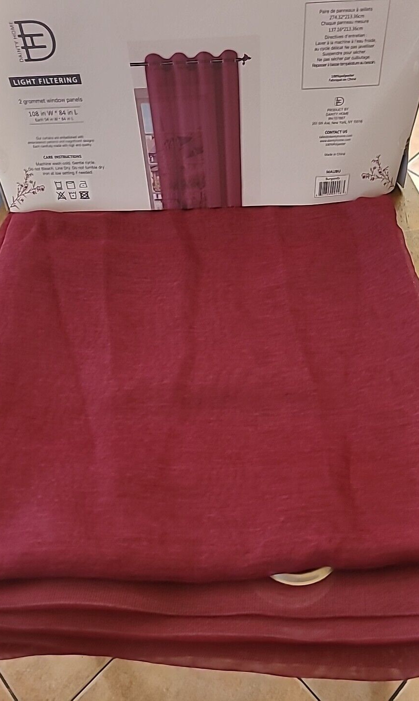 Dainty Home Burgundy Solid Grommet Sheer Curtain 108 W x 84 in. L (Set of 2)