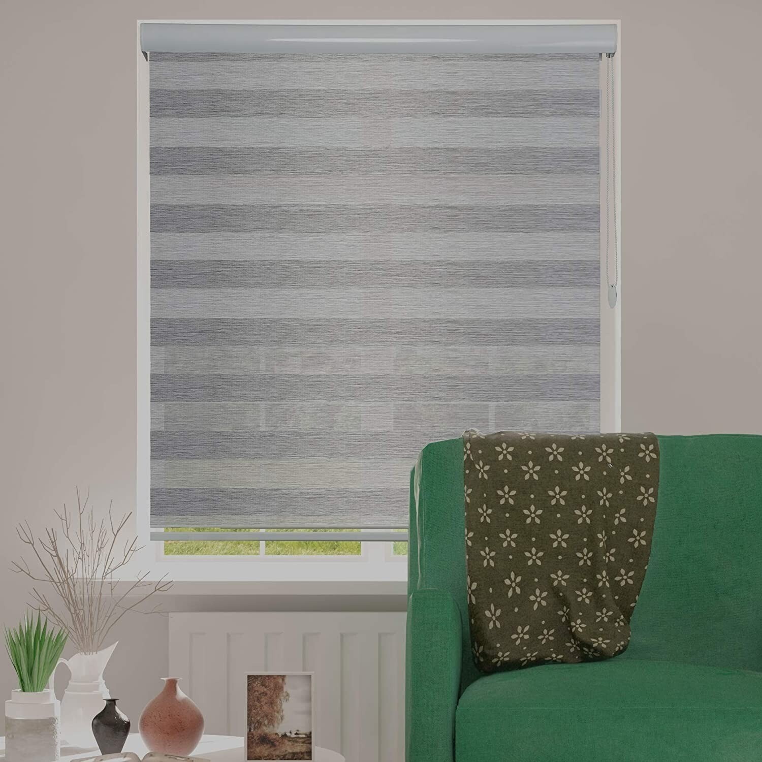 36×72 Grey Zebra Shade Blind Roller Custom Window Treatment for Privacy & Light