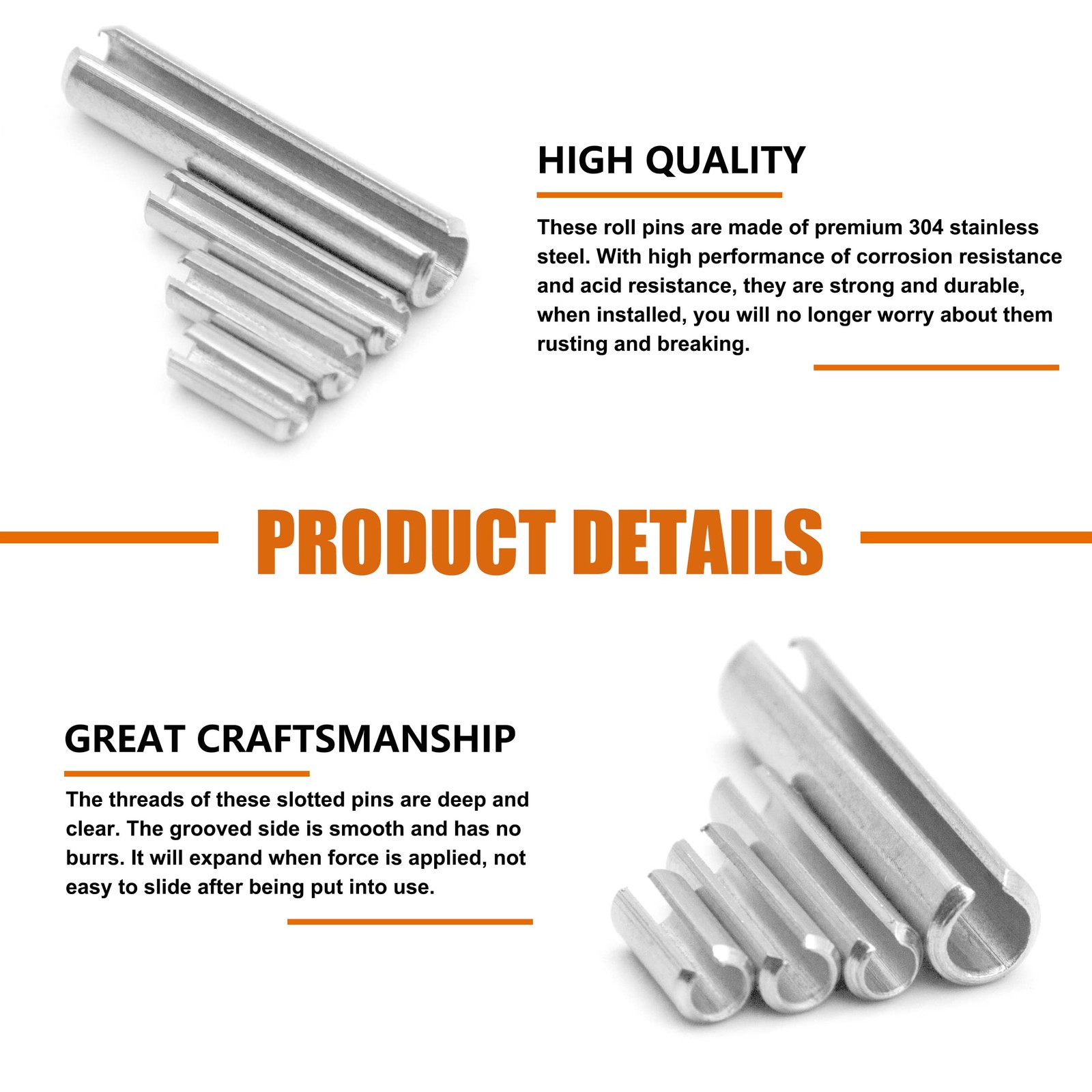 ISPINNER 220pcs Roll Pin Set, Stainless Steel Slotted Spring M1.5X6 To M6X30