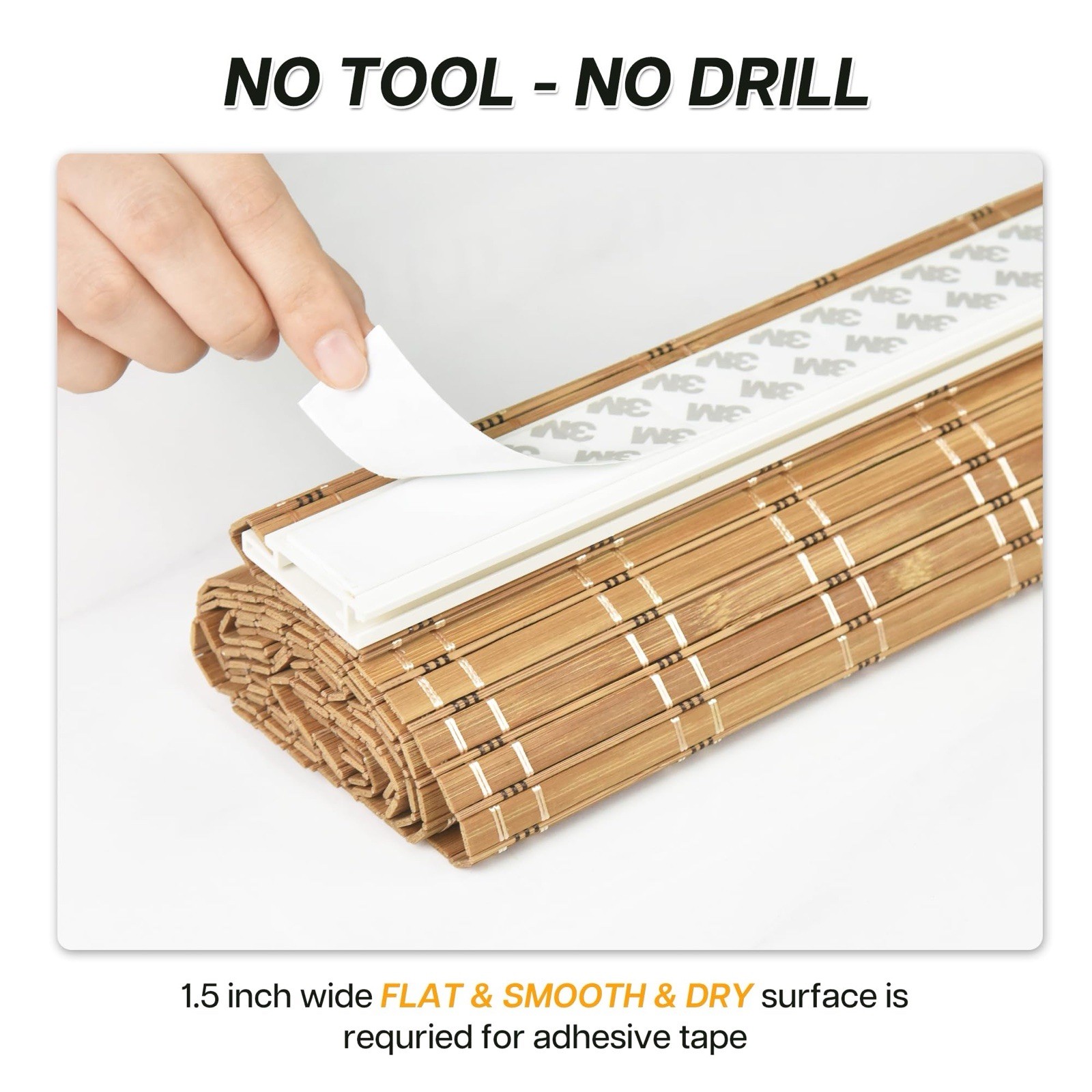 LazBlinds Cordless Bamboo Blinds, Roll Up No Tools 31”W X 64”H Brown