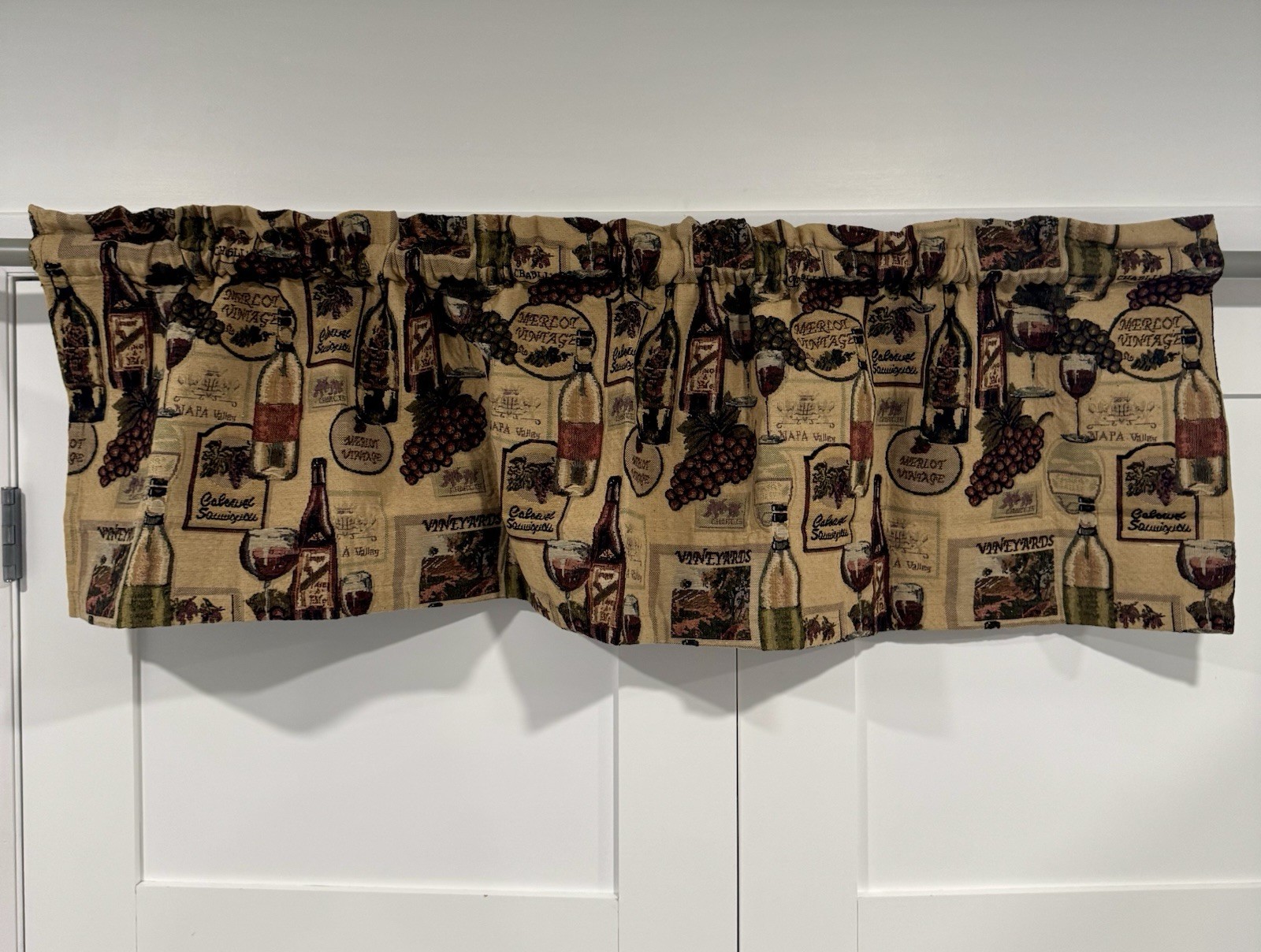 Tapestry Valance Rod Pocket Window Valance multi color Wine & Grapes set of 2